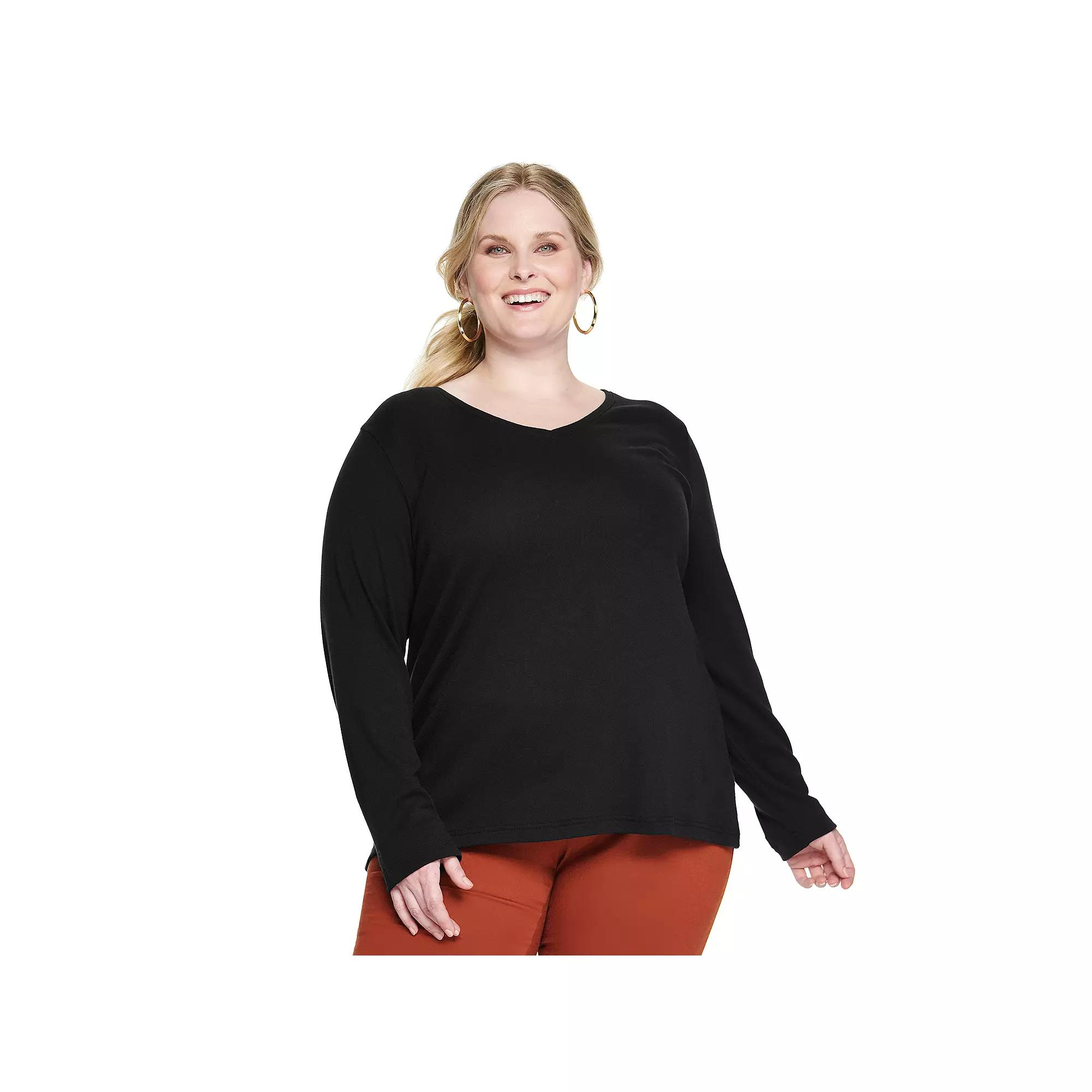Plus Size Croft & Barrow® Essential V-Neck Top, Women's, Size: 1XL, Black Product Image
