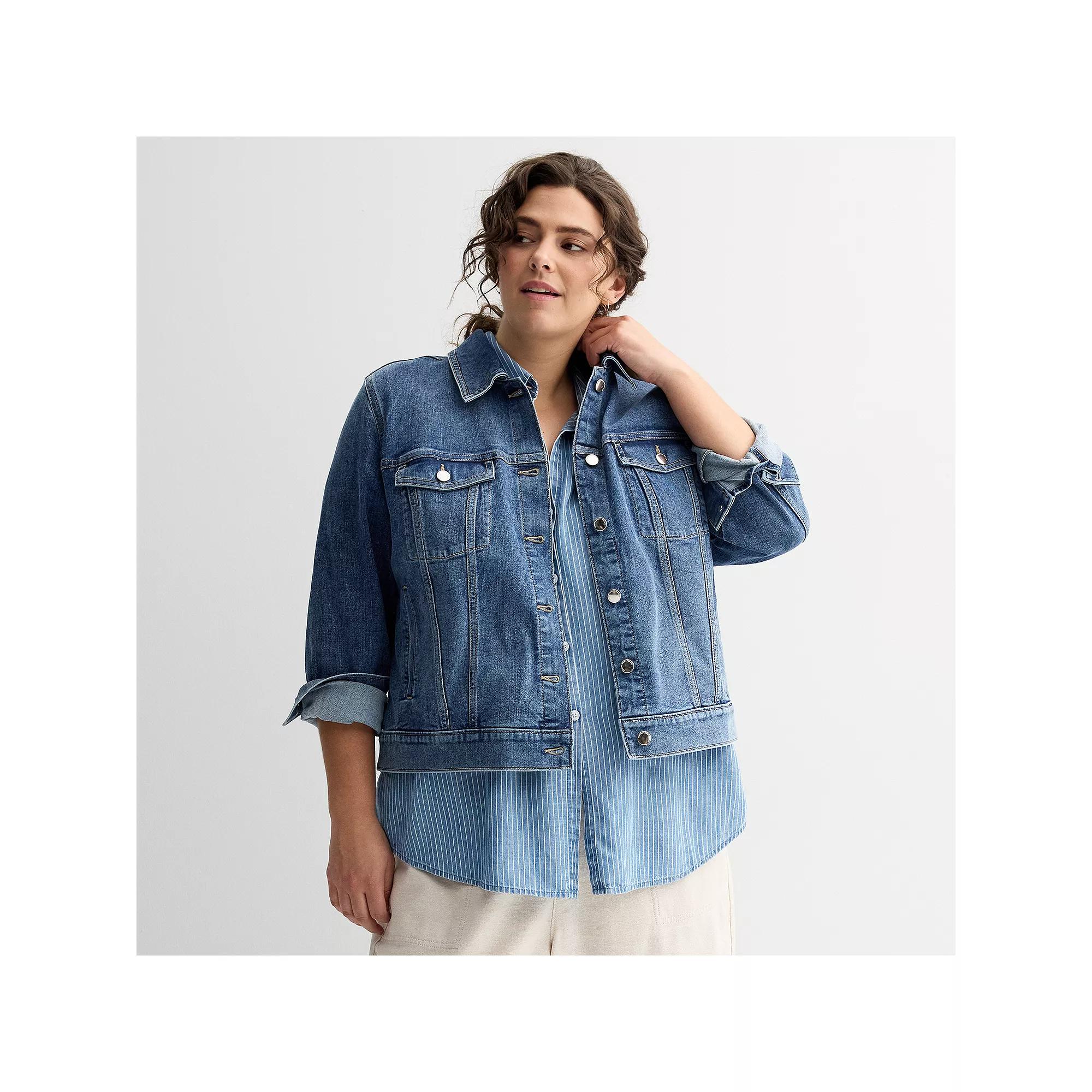 Plus Size Sonoma Goods For Life® Denim Jacket, Women's, Size: 0X, Medium Blue Product Image