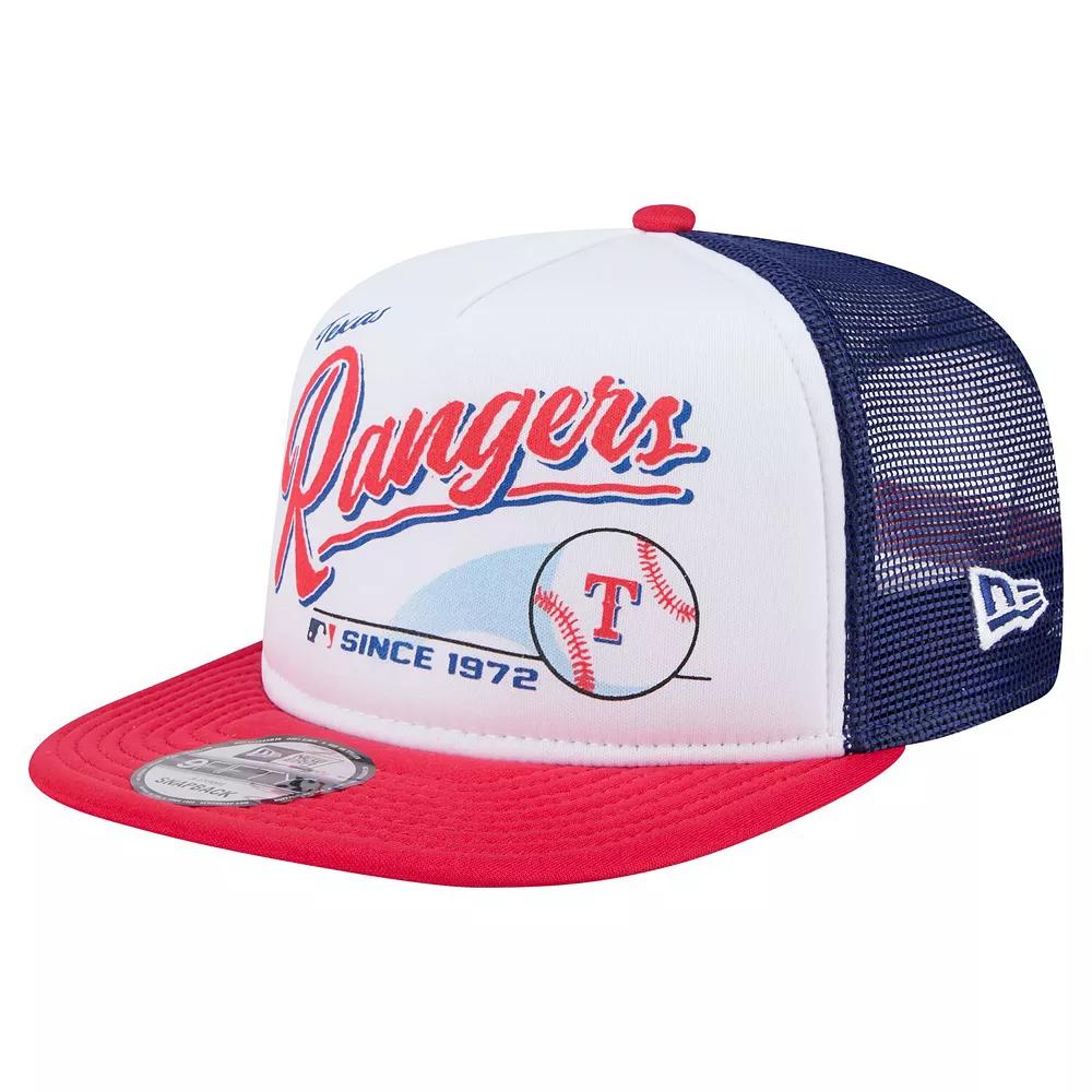 Men's New Era White/Red Texas Rangers Retro Script Trucker 9FIFTY Snapback Hat Product Image