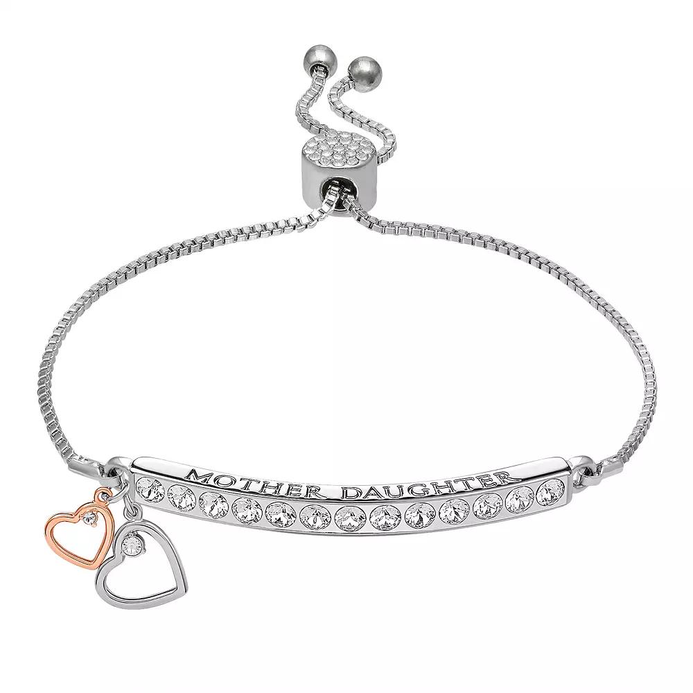 Brilliance Silver Plated "Mother Daughter" Double Heart Charm Bracelet, Women's, Size: 7/8", Two Tone Product Image