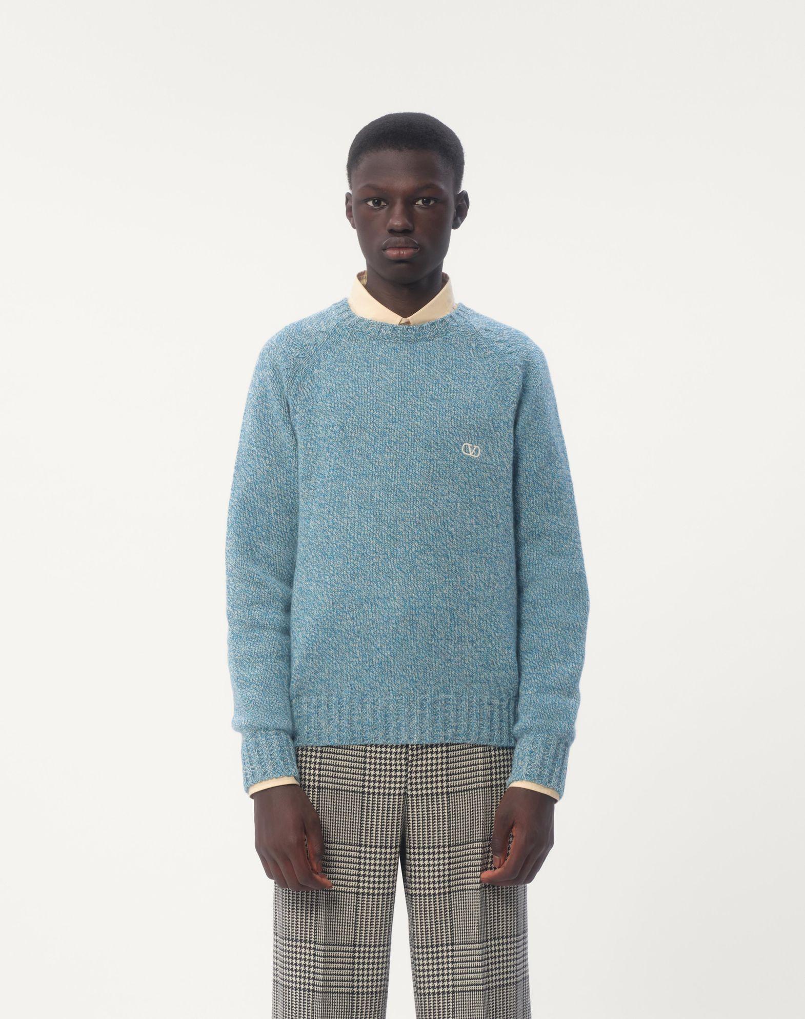 Crewneck Wool Sweater With Vlogo Embroidery Product Image