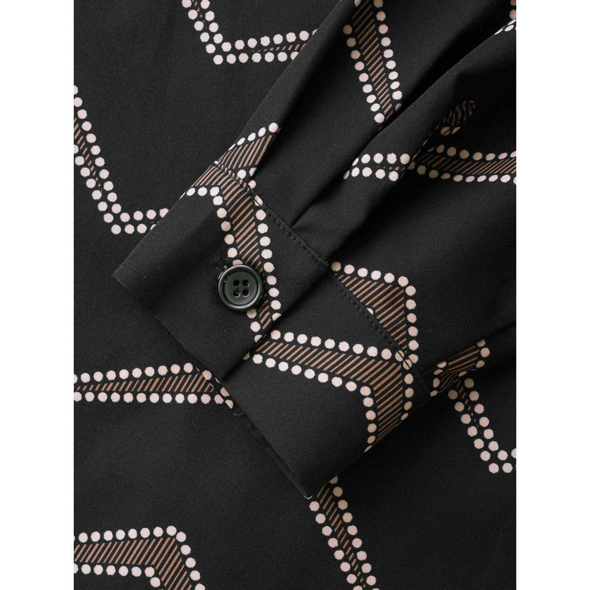 Plus Size Geometric Notched Belted Midi Dress Black Women At the Office Belted Flat collar with V-notch Long Sleeve Curvy BloomChic 28/5X Product Image