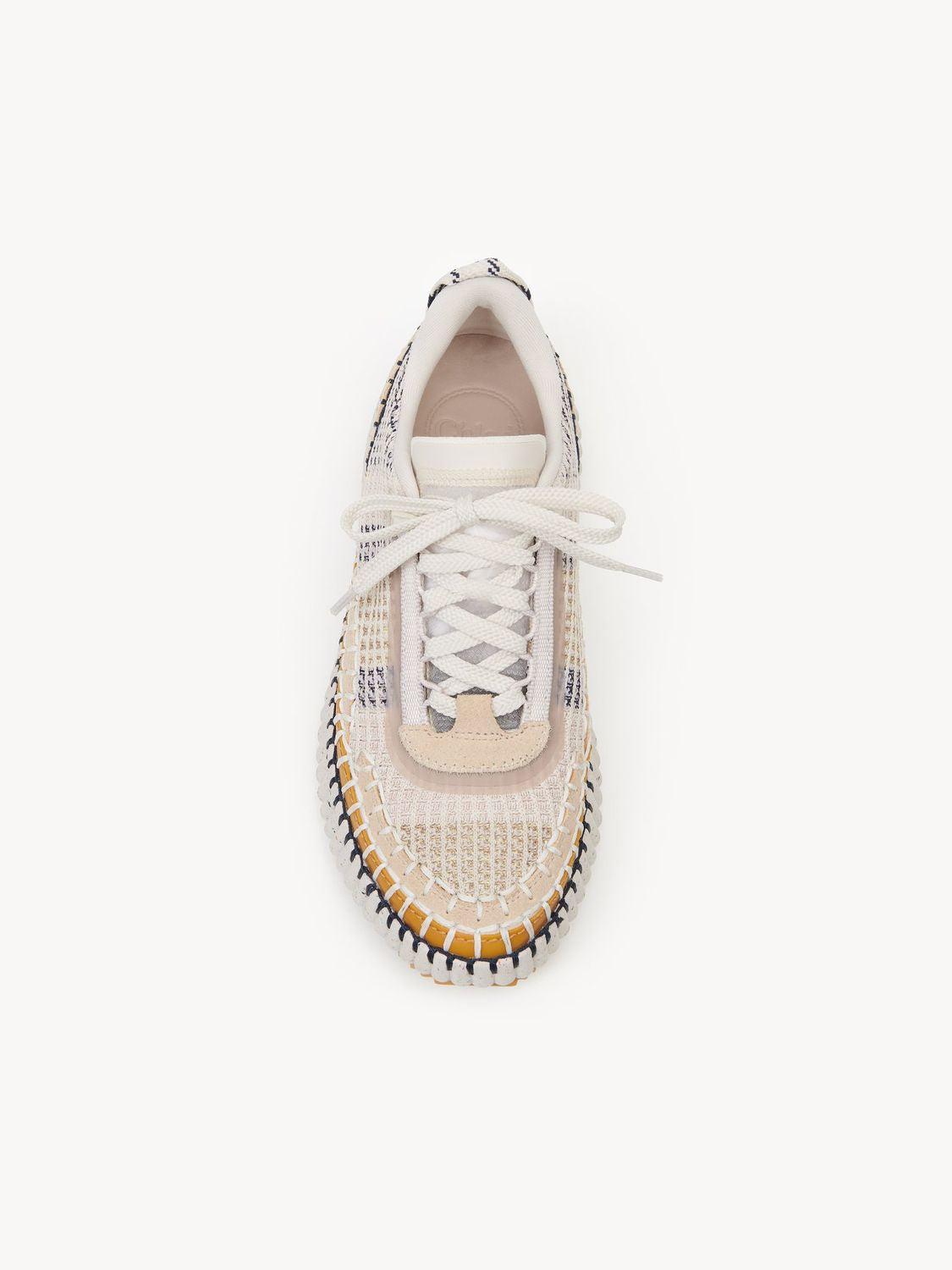 CHLOÉ Nama Embroidered Suede And Recycled-mesh Sneakers In Biscotti Beige Product Image