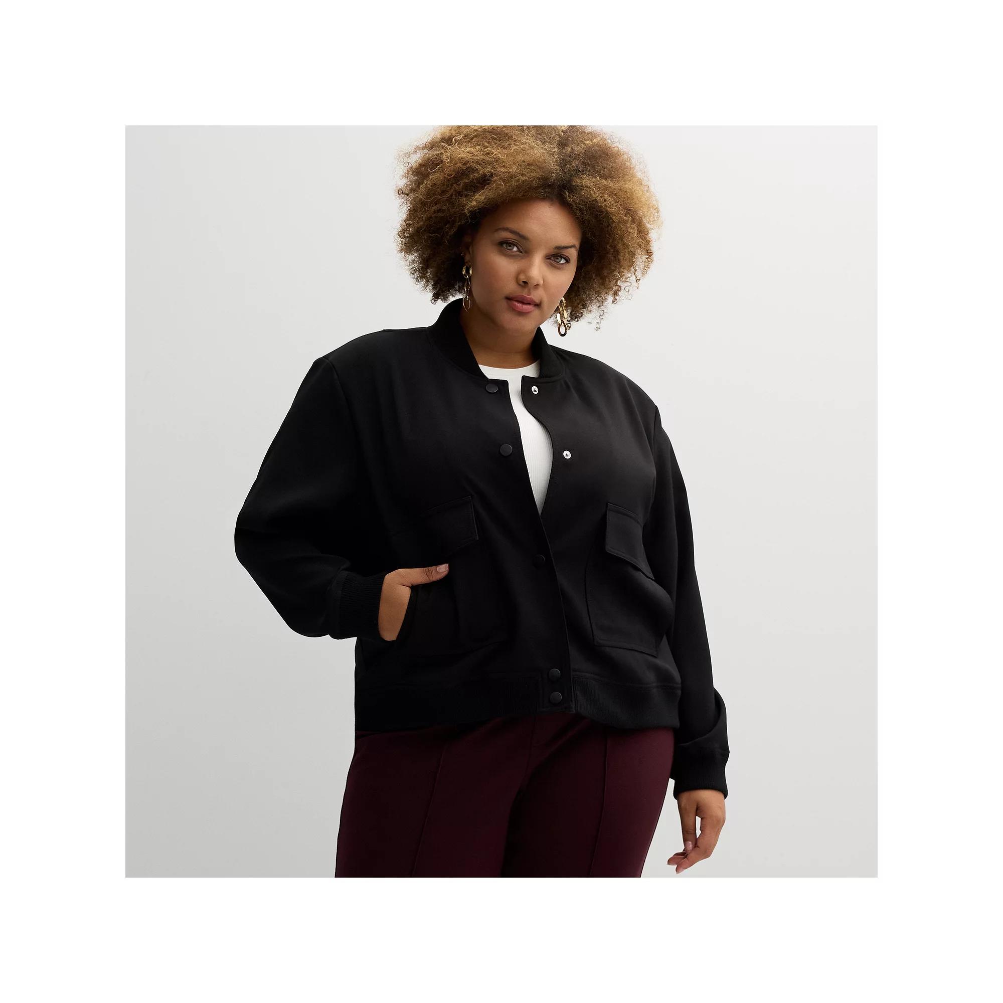 Plus Size Nine West Patch Pocket Bomber Jacket, Womens Product Image