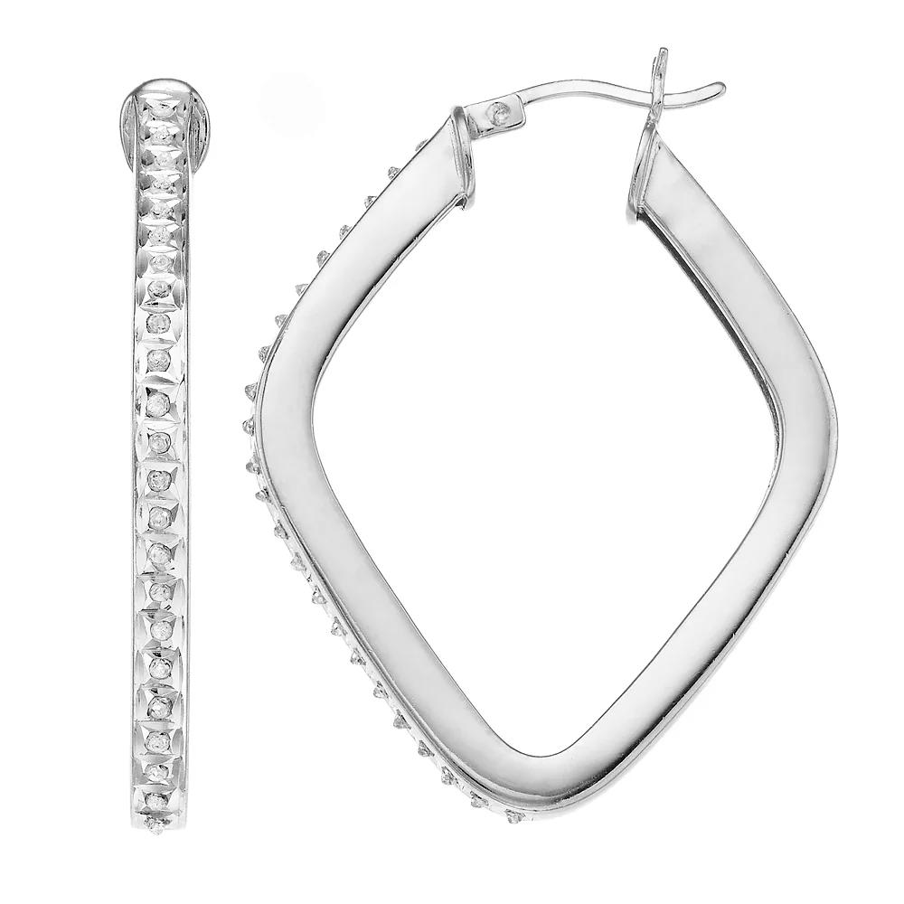 Diamond Mystique Sterling Silver Diamond Accent Geometric Hoop Earrings, Women's, White Over Silver Product Image
