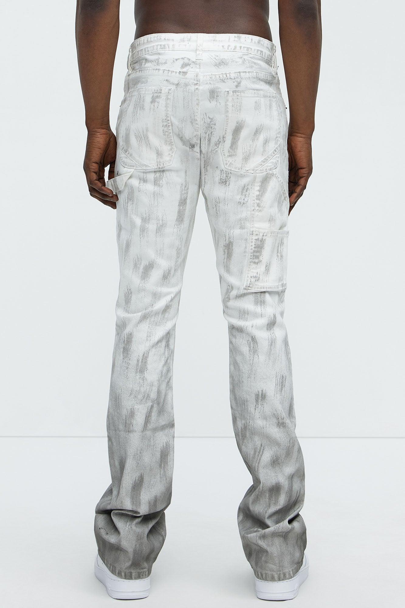 Brush Stained Stacked Skinny Flare Jeans - Grey/combo Product Image