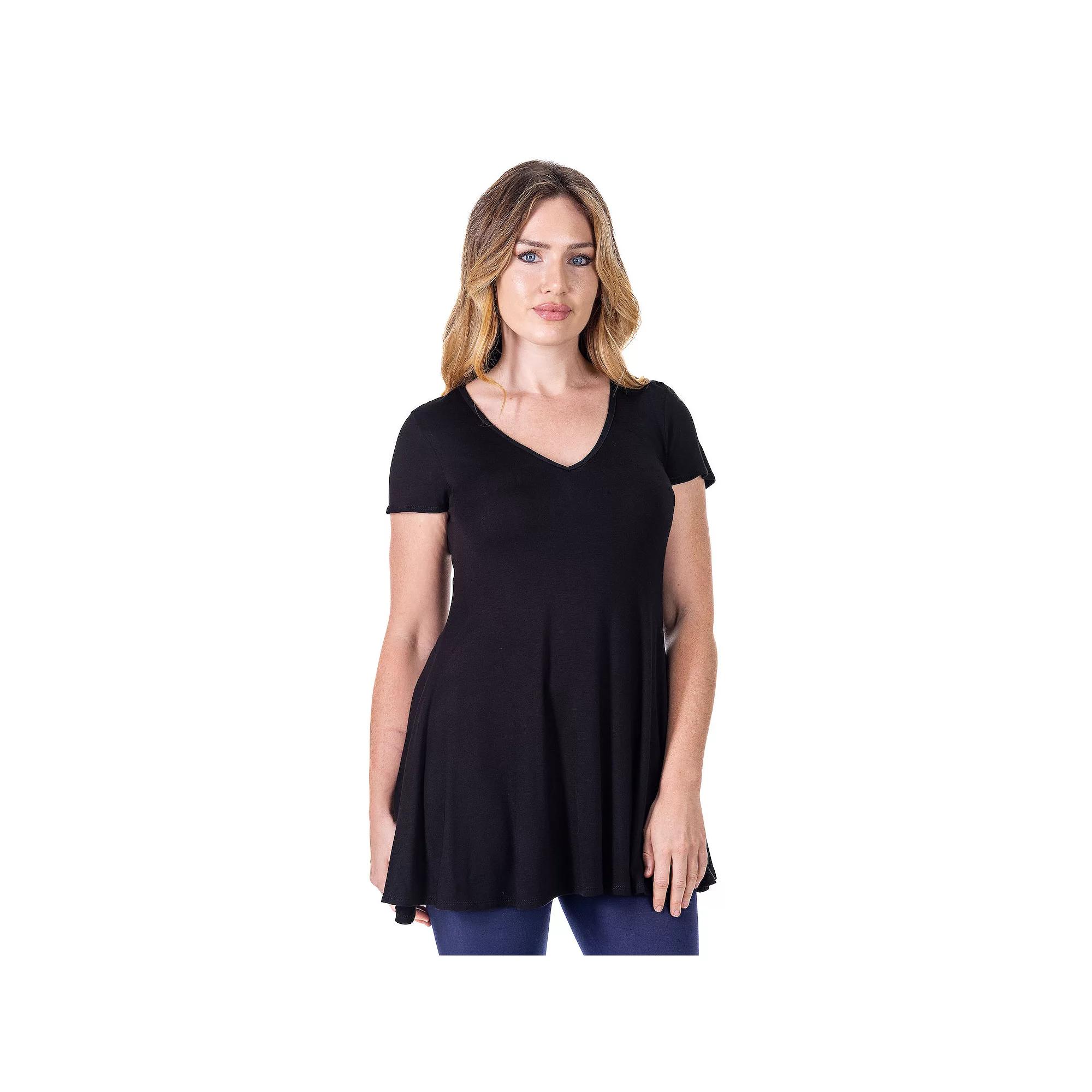 Women's 24Seven Comfort Apparel Loose Fit V Neck Tunic Top,  Product Image