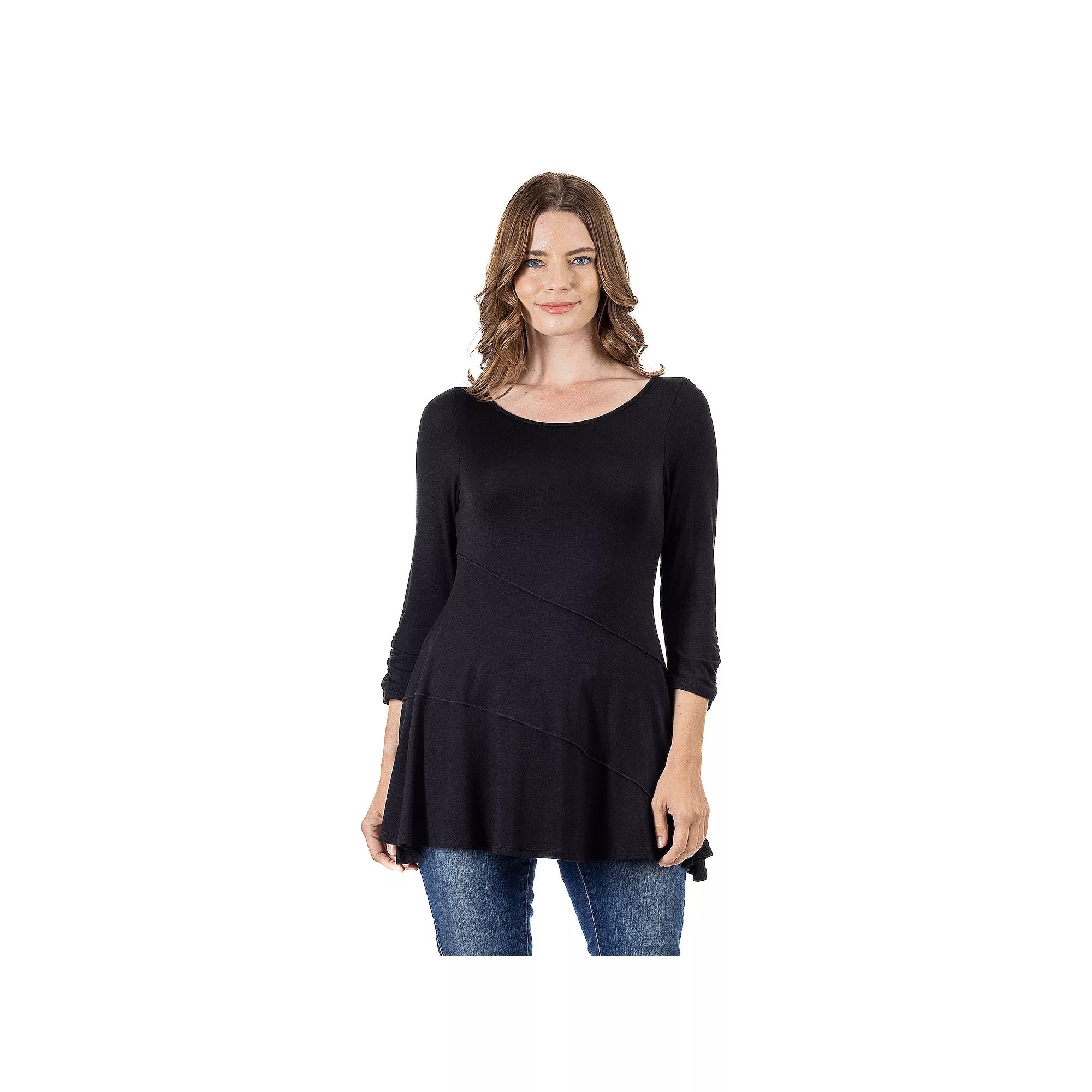 Women's 24Seven Comfort Apparel Ruched Swing Tunic Top,  Product Image