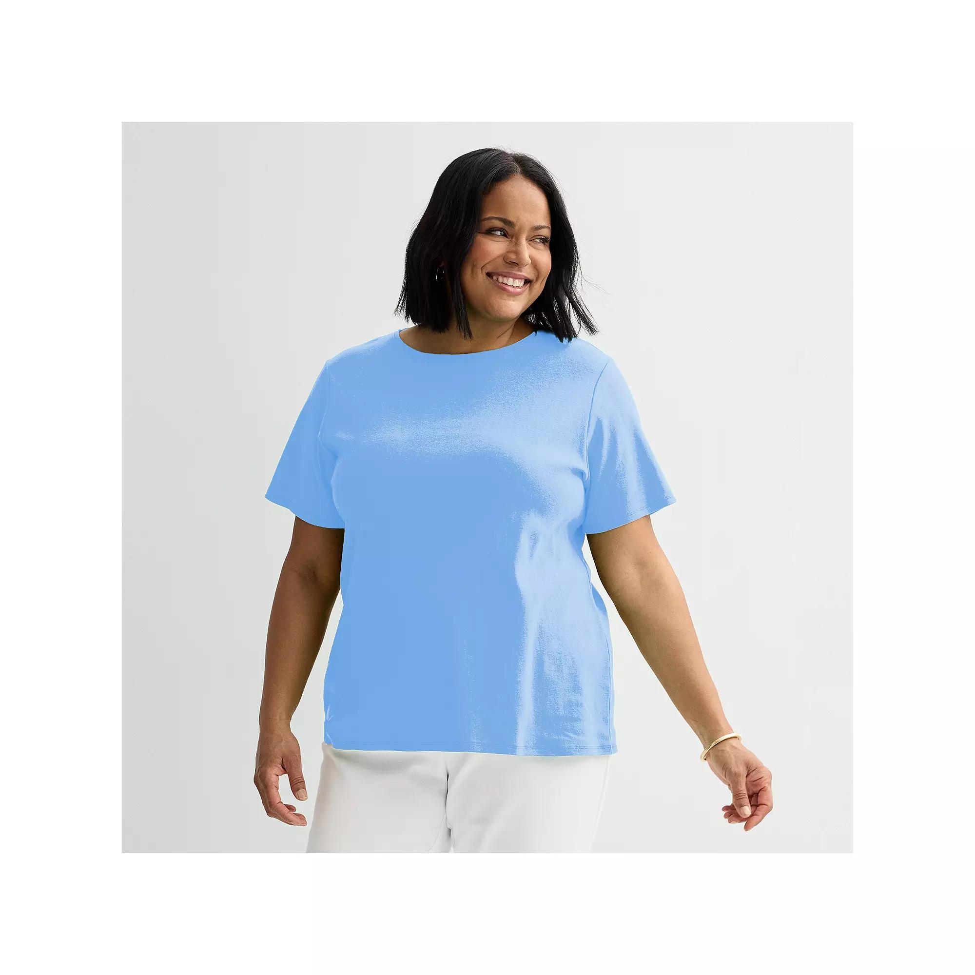 Plus Size Croft & Barrow® Essential Crewneck Top, Women's, Size: 5XL, Hepatica Blue Product Image