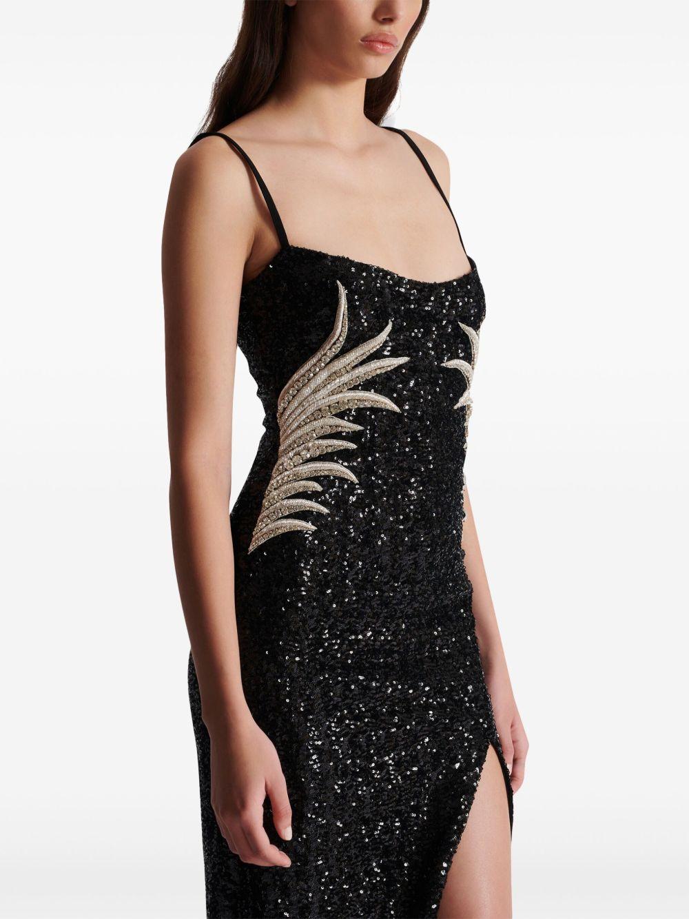 palm tree-embroidered sequinned gown Product Image