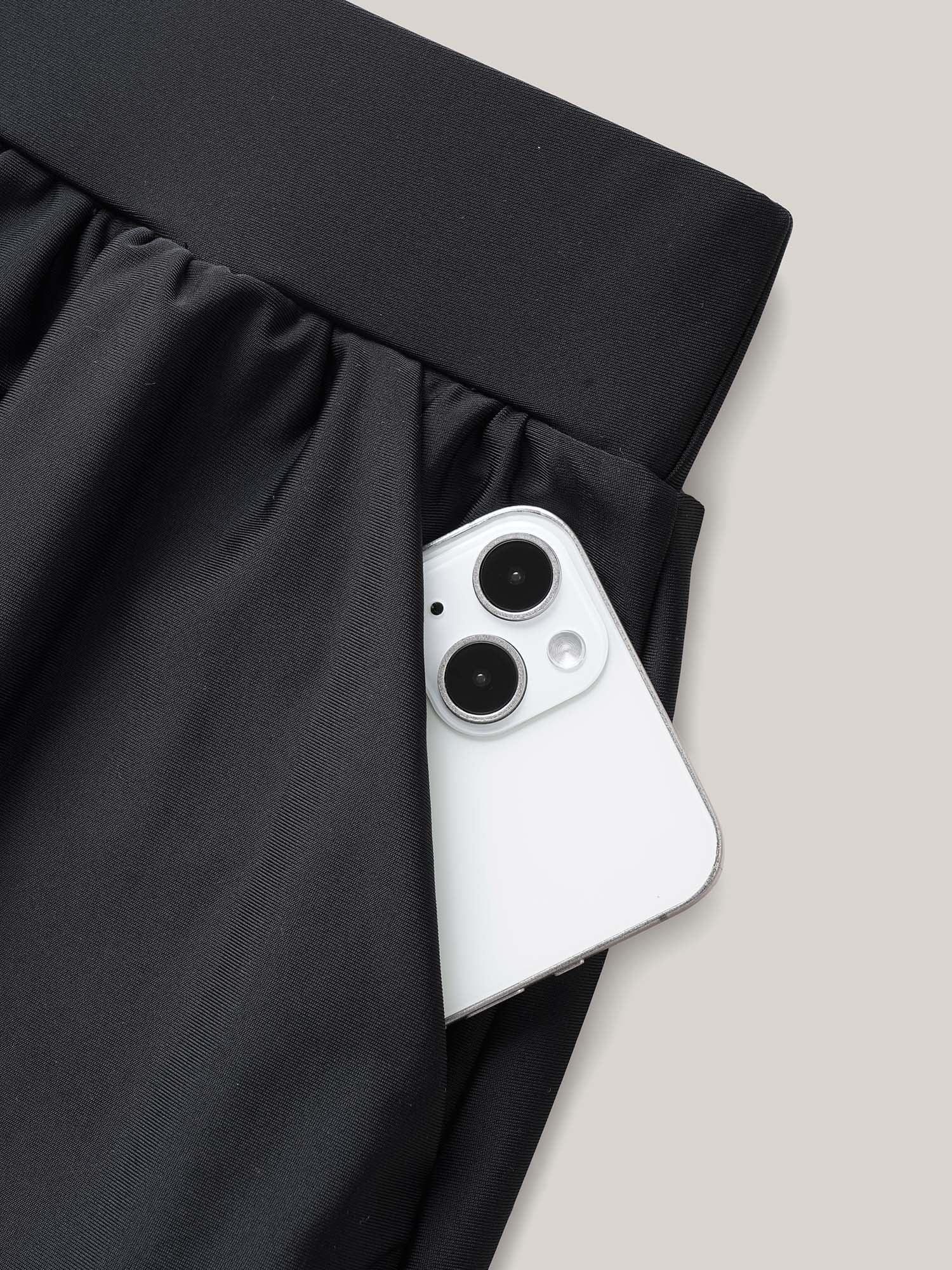 High Waisted Pockets Solid Pleated Swim Bottom Female Product Image