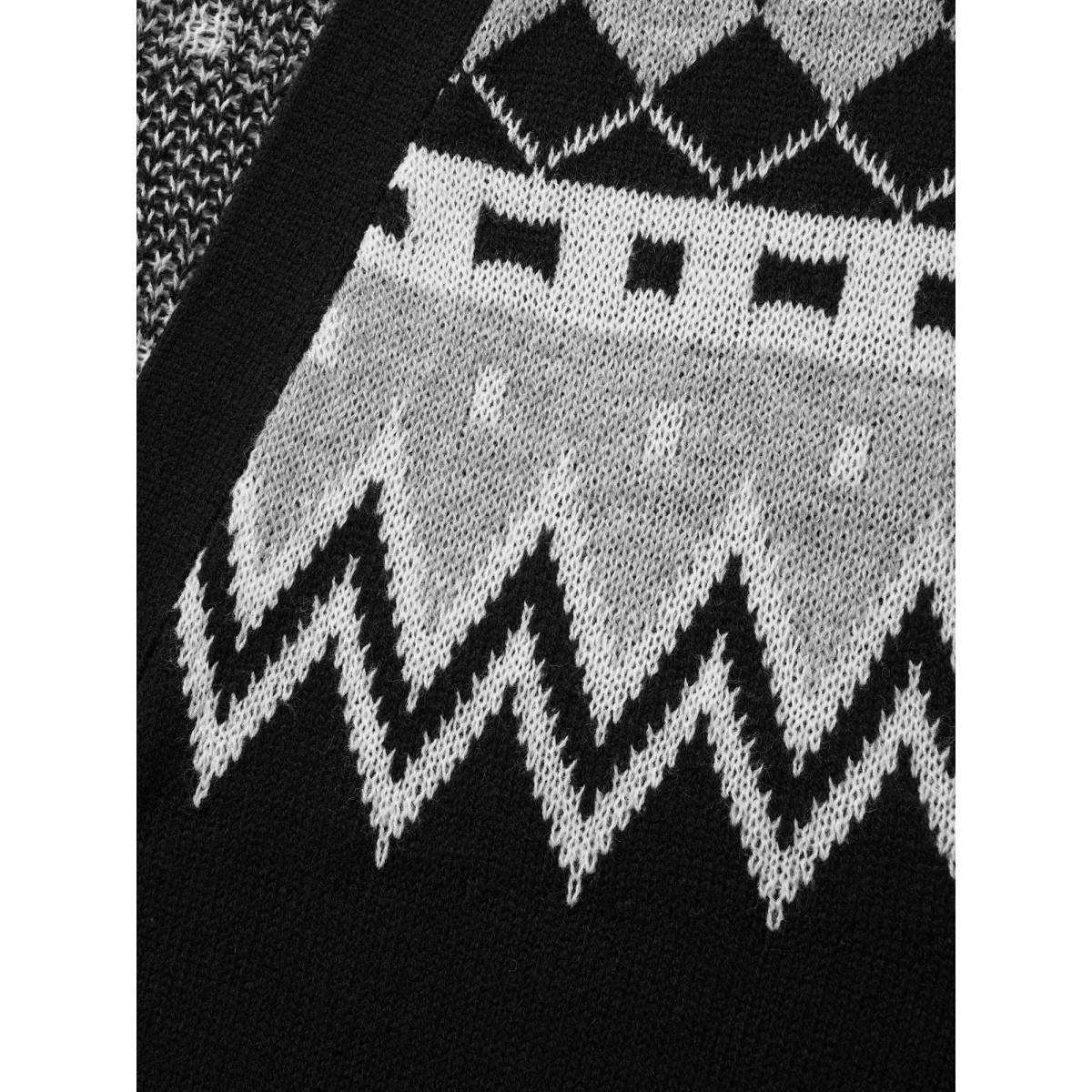 Plus Size Bandana Geometric Raglan Sleeve Cardigan Black Women Casual Loose Long Sleeve Everyday Cardigans BloomChic 28/5X Product Image