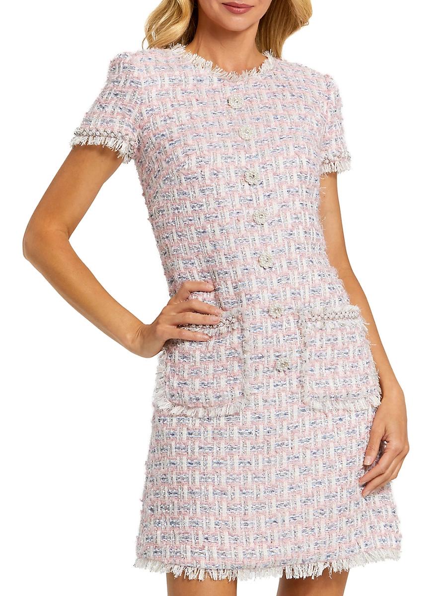 Womens Floral Beaded Tweed Dress Product Image