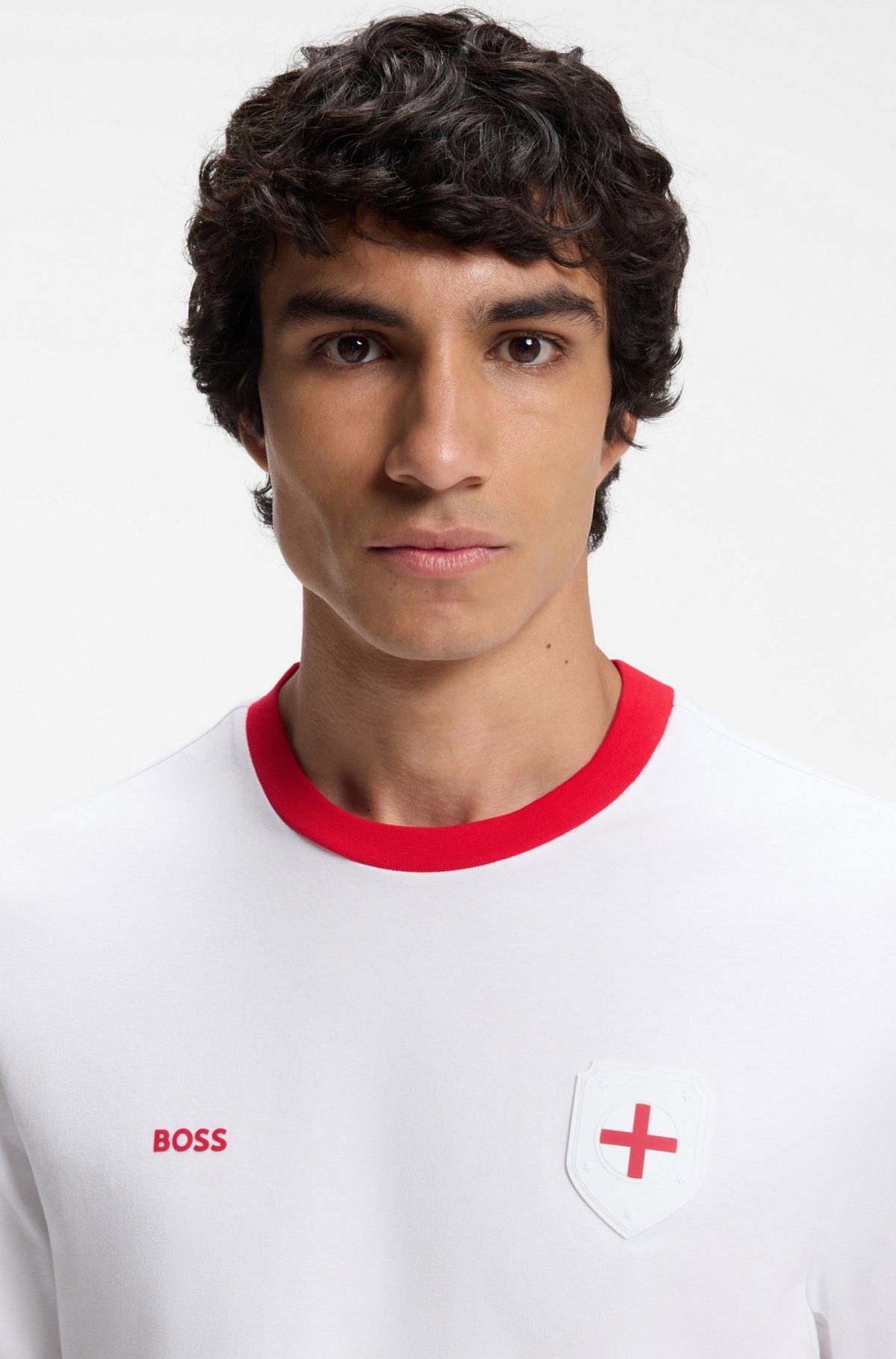 Stretch-cotton T-shirt with country flag and logo Product Image
