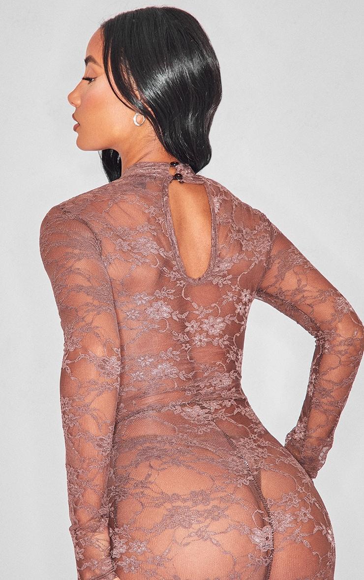 Chocolate Brown Floral Lace High Neck Jumpsuit Product Image