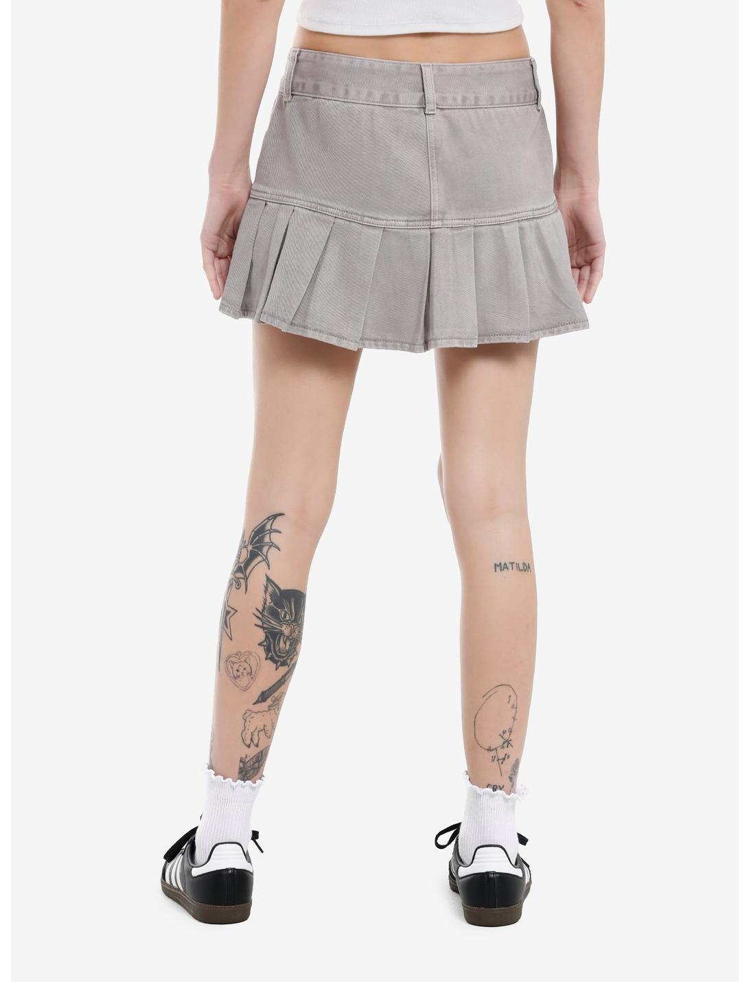 Grey Denim Pleated Mini Skirt Product Image