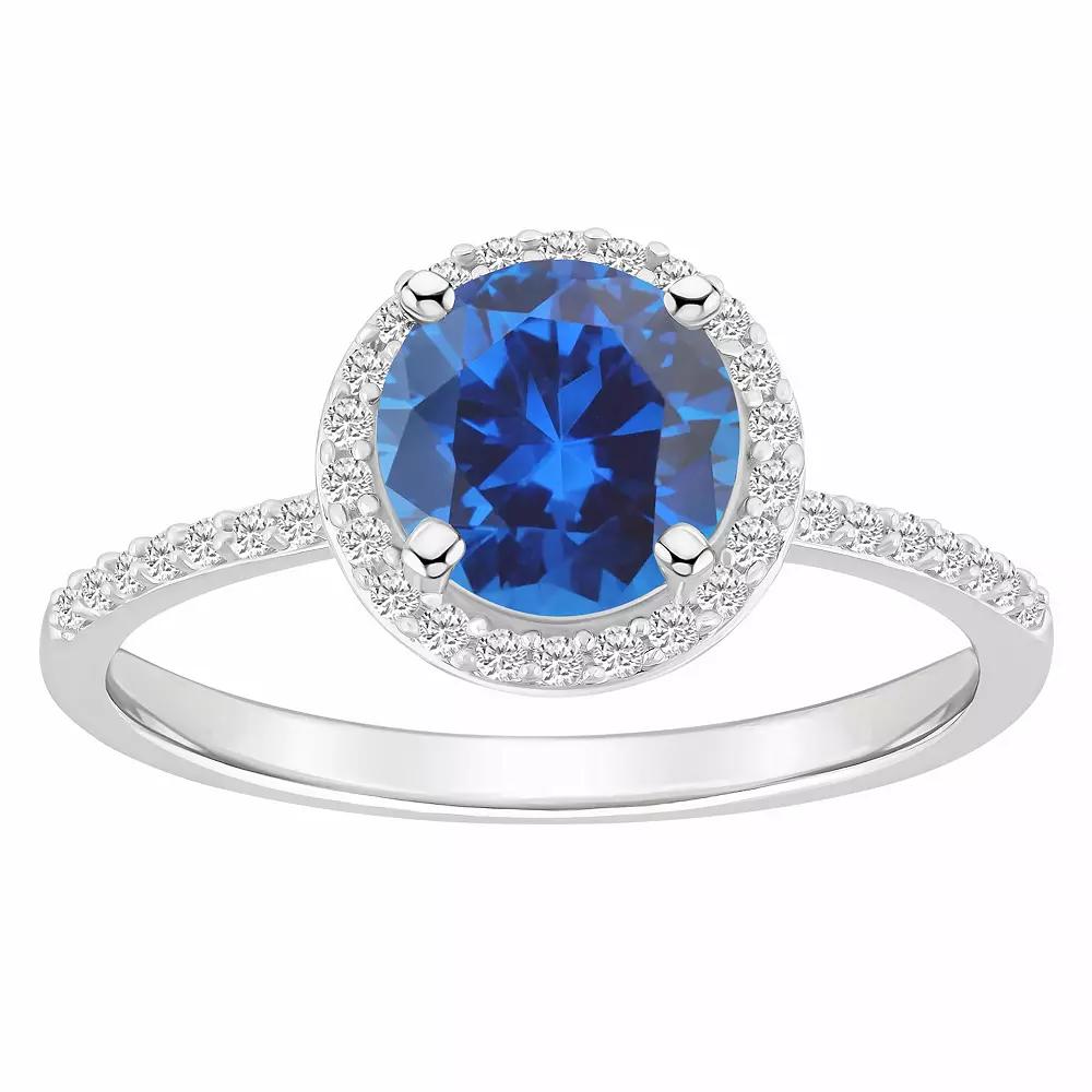 Celebration Gems 10k White Gold Round Lab-Created Gemstone Halo Ring, Women's,  Product Image
