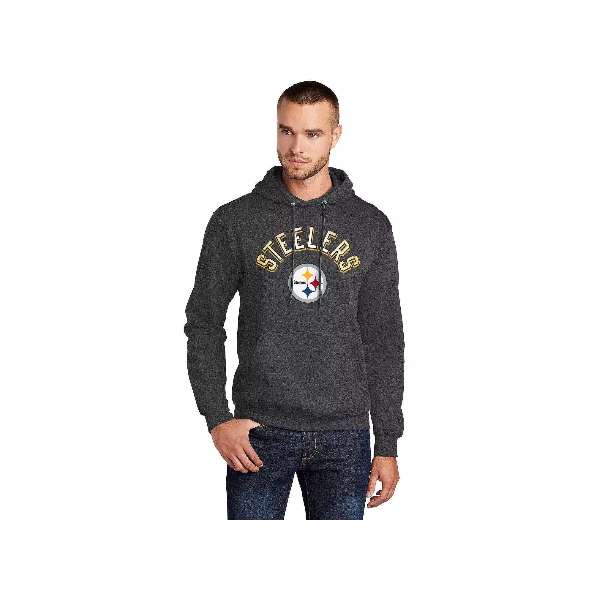 Men's Starter Charcoal Pittsburgh Steelers Arch Over Logo Pullover Hoodie,  Product Image