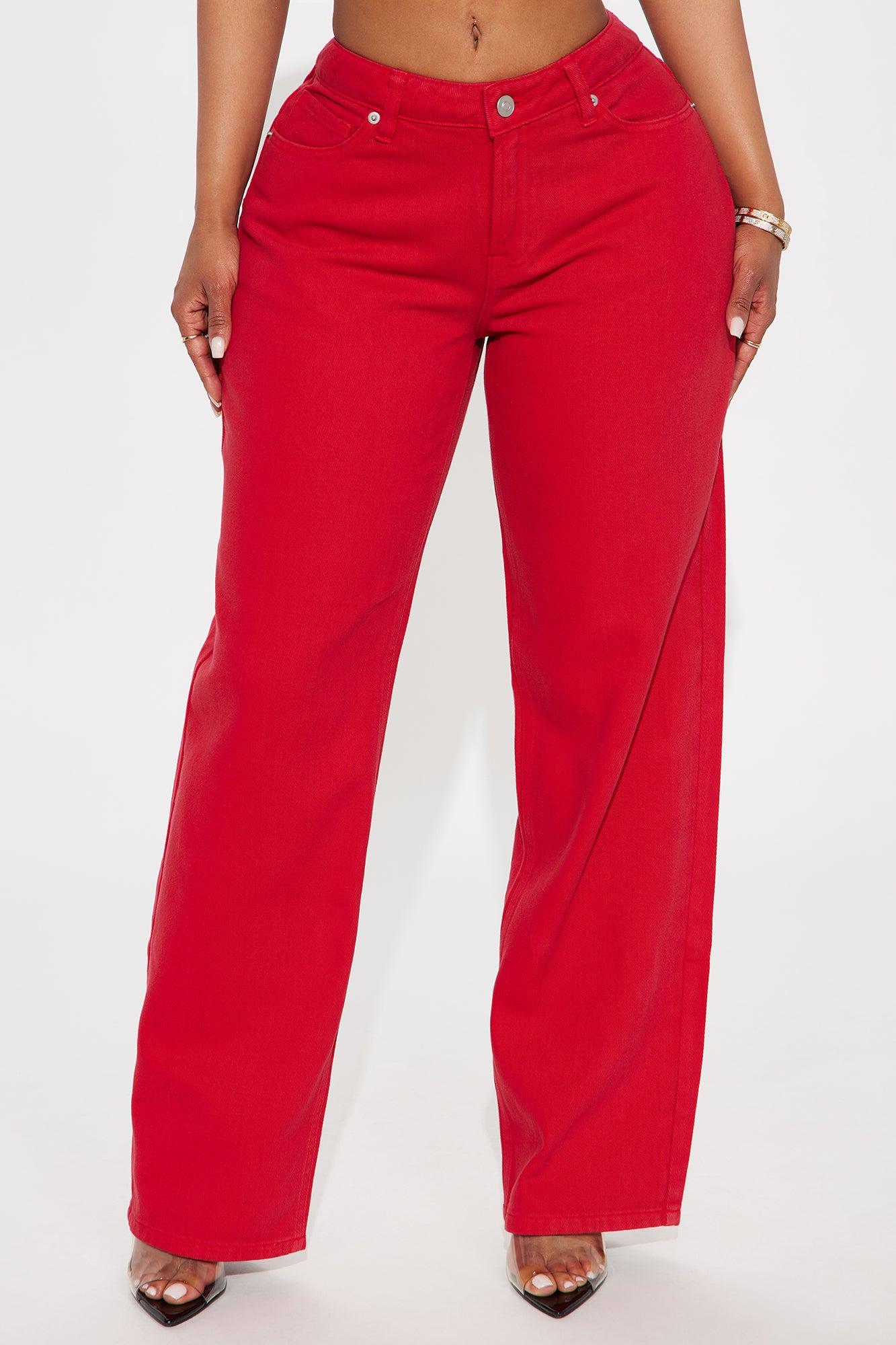 Mon Cherie Mid Rise Straight Leg Jeans - Red Product Image