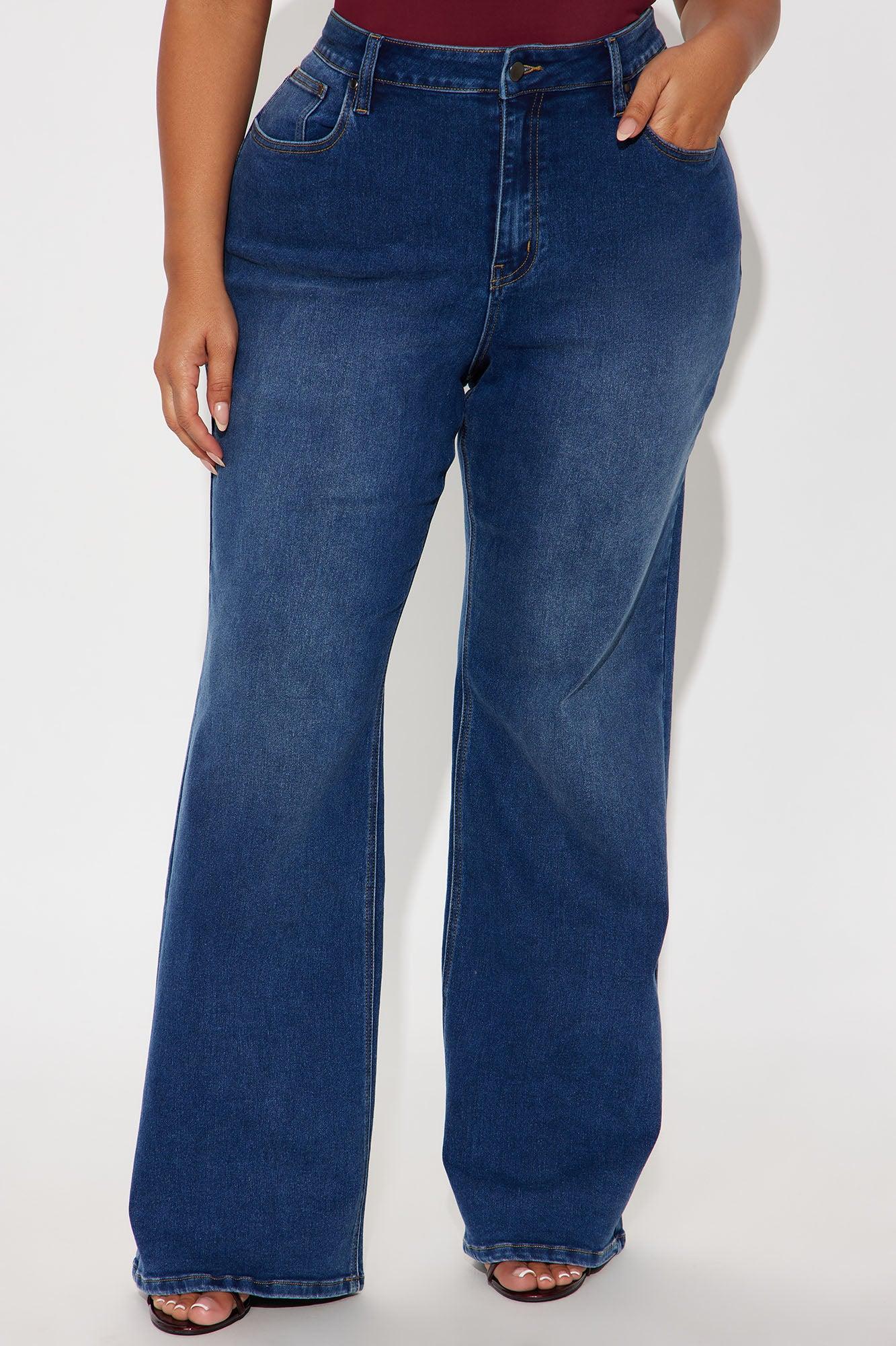 Make My Day Stretch Wide Leg Jeans - Dark Wash Female Product Image