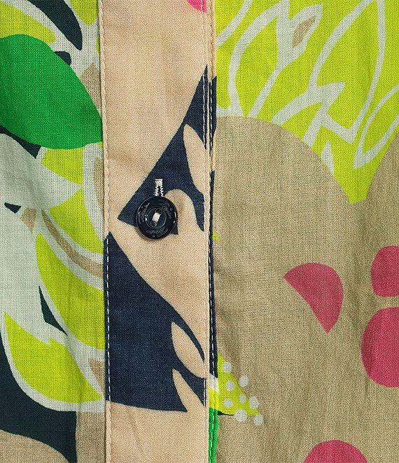 Trina Turk Coordinating Swing Tropical Printed Point Collar Elbow Sleeve Button Front Blouse Product Image