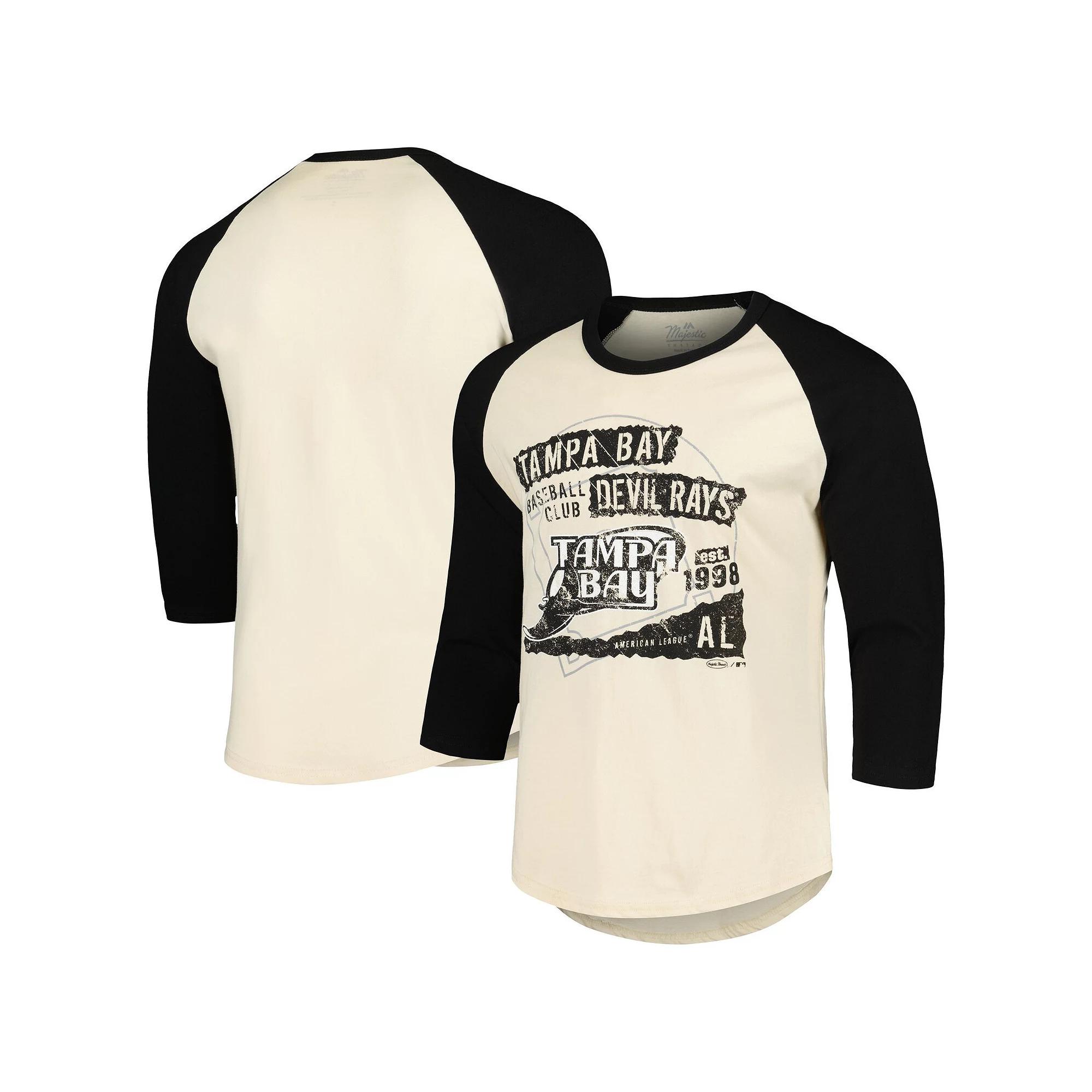 Men's Majestic Threads Cream/Black Tampa Bay Rays Raglan 3/4-Sleeve T-Shirt, Size: Large, Beige Product Image