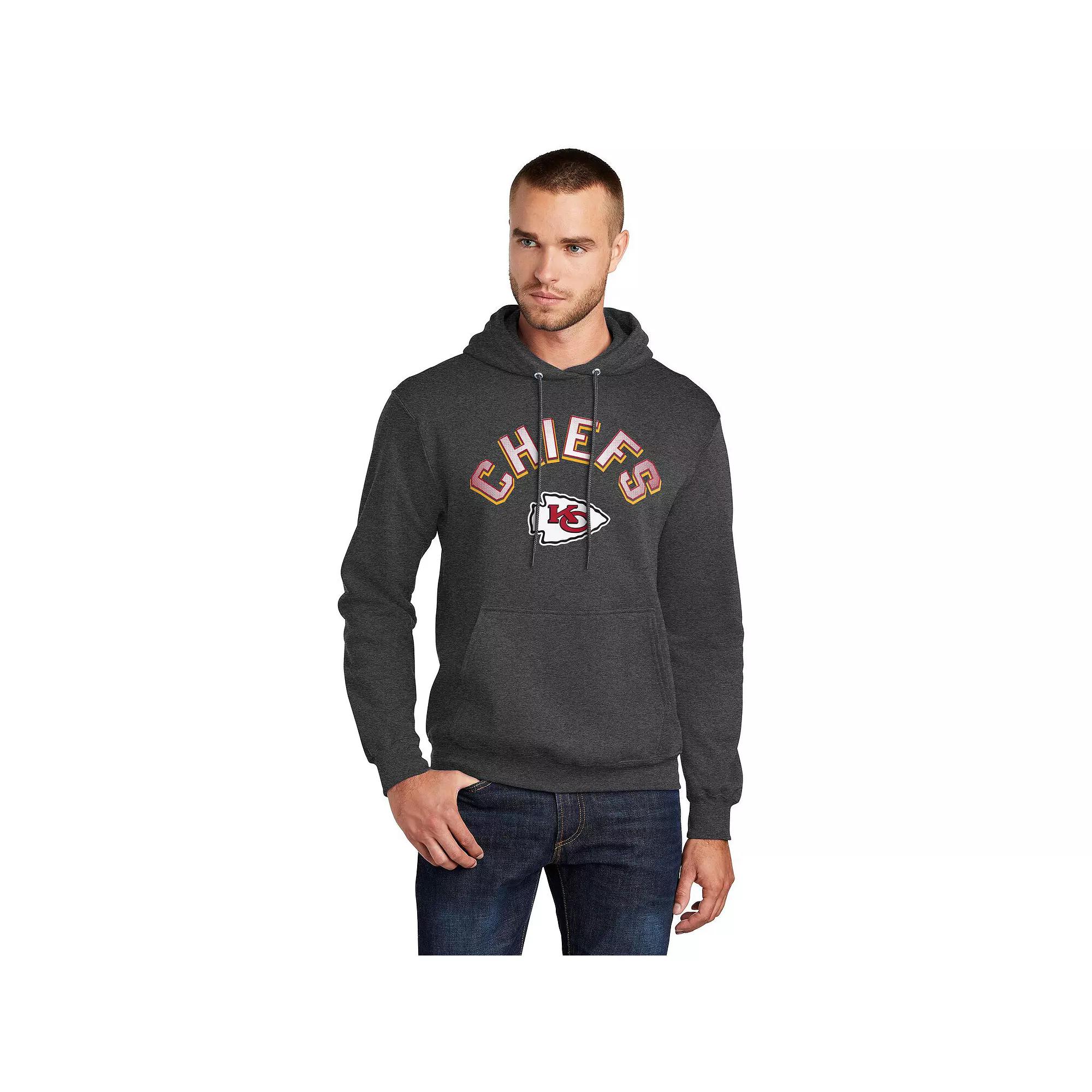 Men's Starter Charcoal Kansas City Chiefs Arch Over Logo Pullover Hoodie,  Product Image