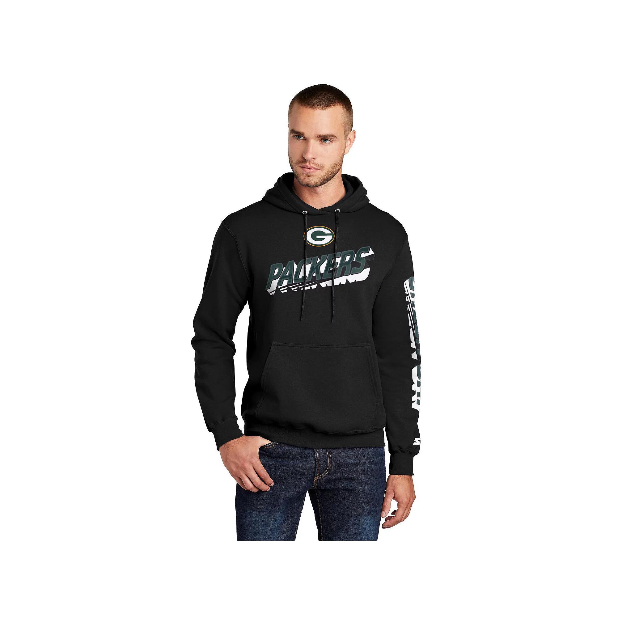 Men's Starter Black Green Bay Packers Wordmark Logo Pullover Hoodie,  Product Image