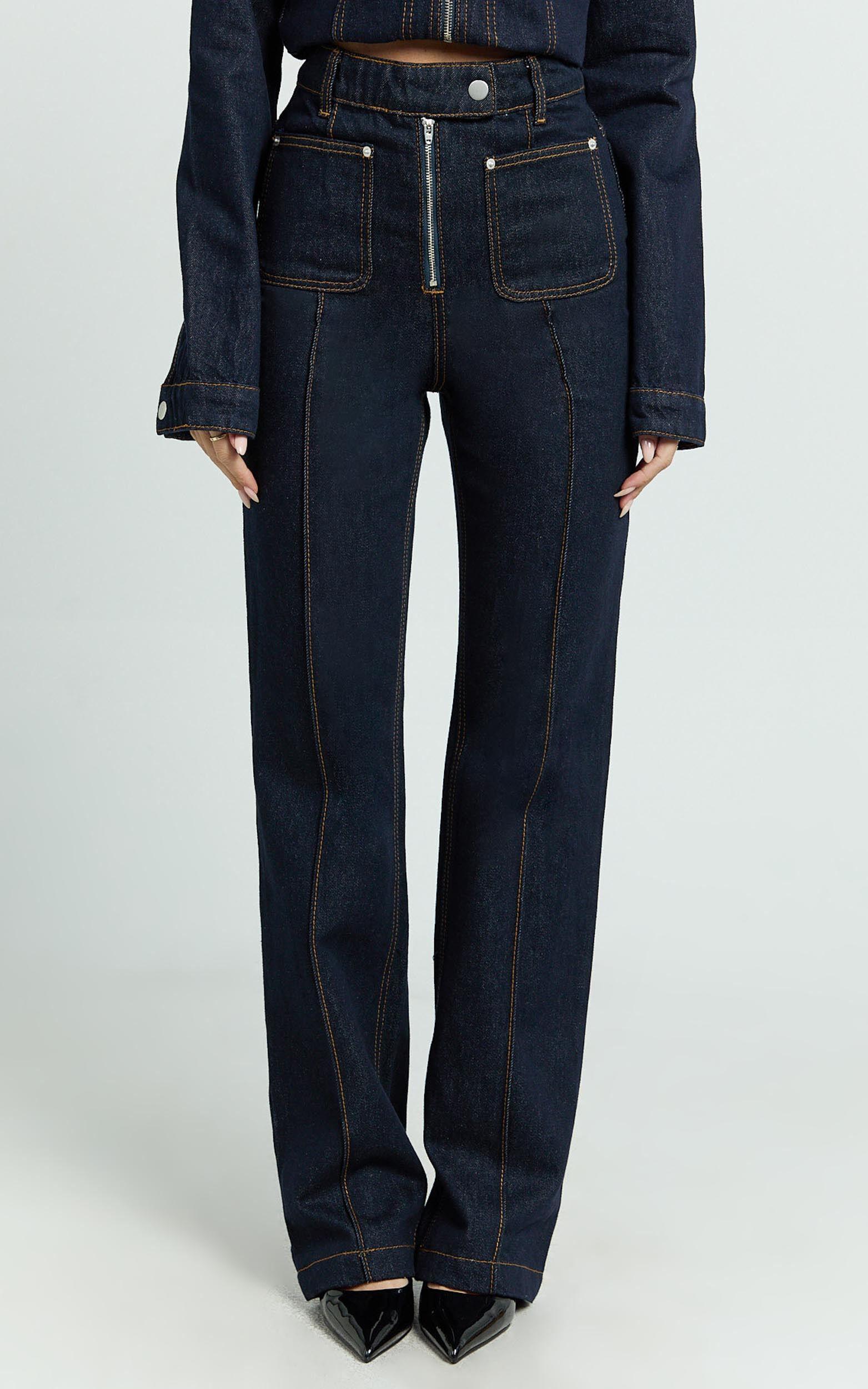 Celia Jeans - High Rise Straight Leg Jeans in Dark Blue Wash Product Image