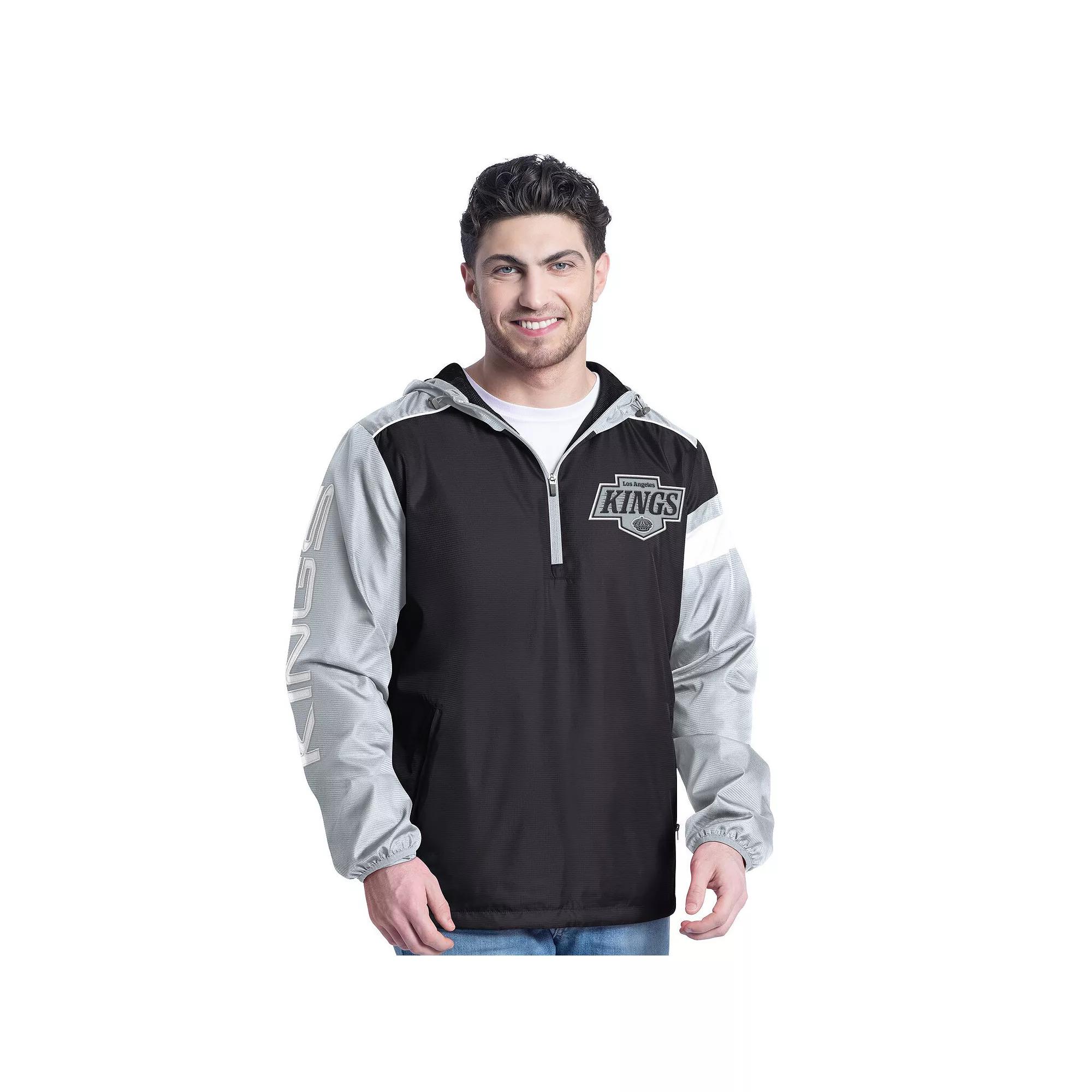 Men's G-III Sports by Carl Banks Black/Silver Los Angeles Kings Lateral Half-Zip Hoodie Jacket, Size: Large, Kgs Black Product Image