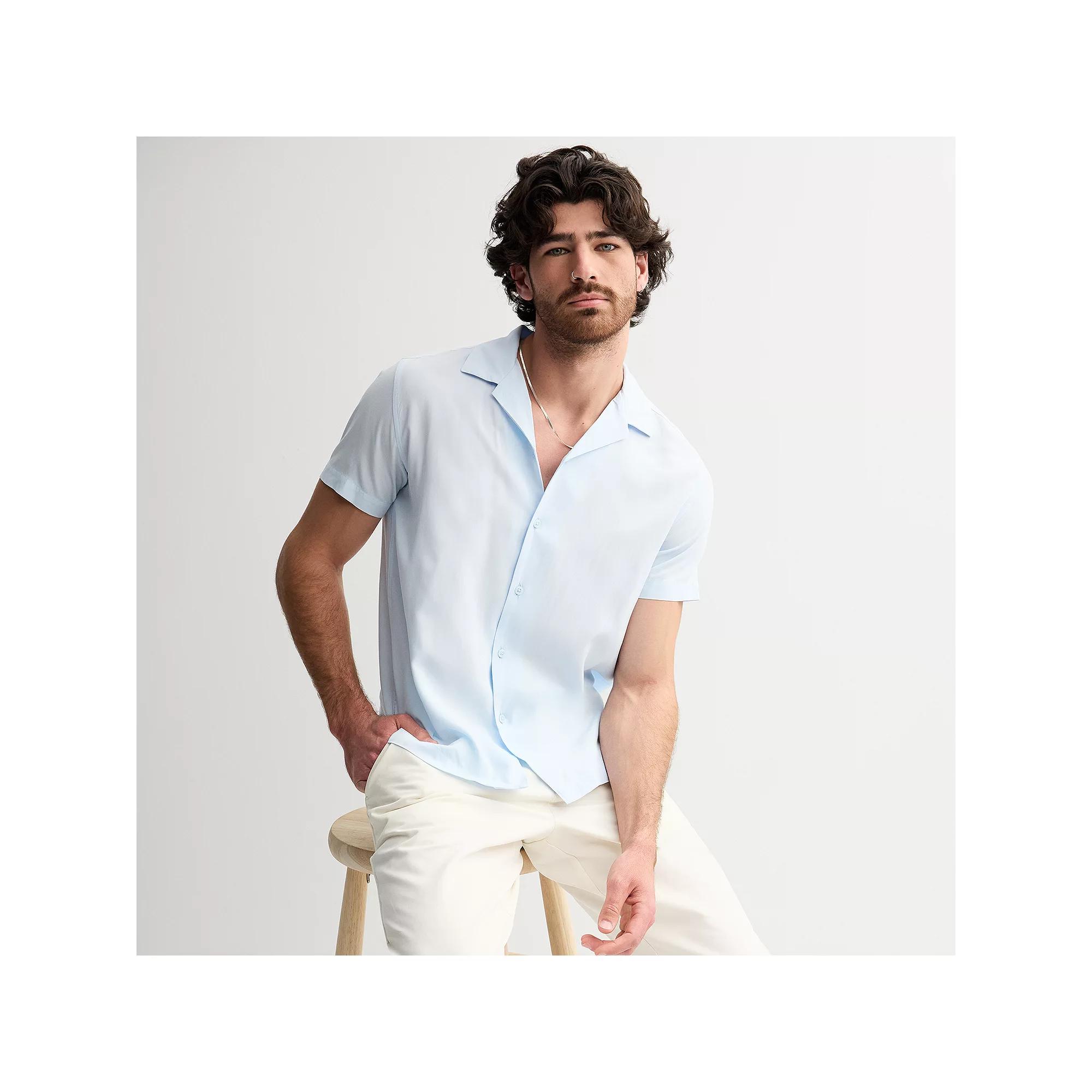 Men's Apt. 9 Short Sleeve Rayon Camp Collar Shirt, Size: Large, Light Blue Product Image