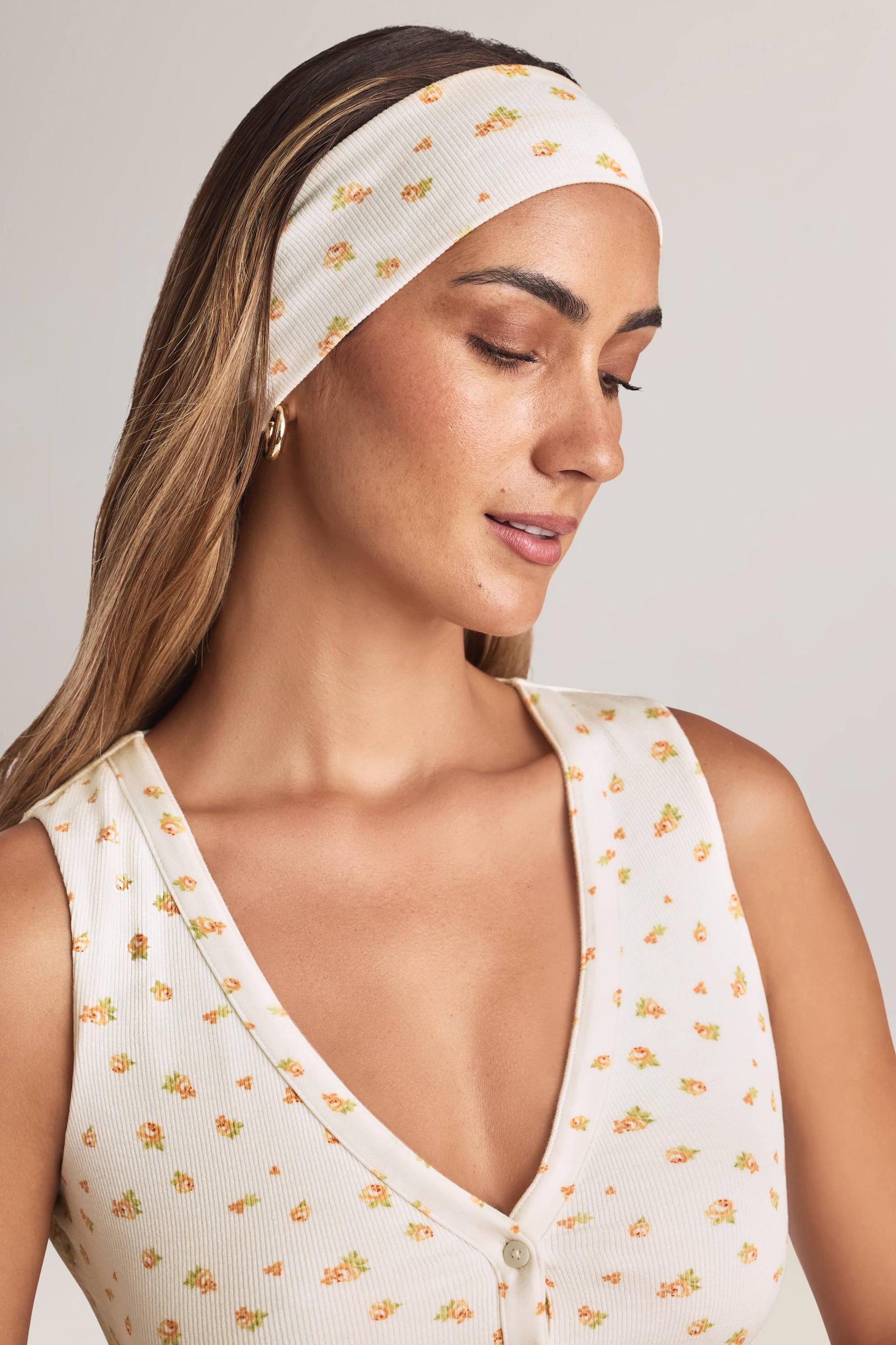 Modal Ribbed Headband in Floral Print Female Product Image