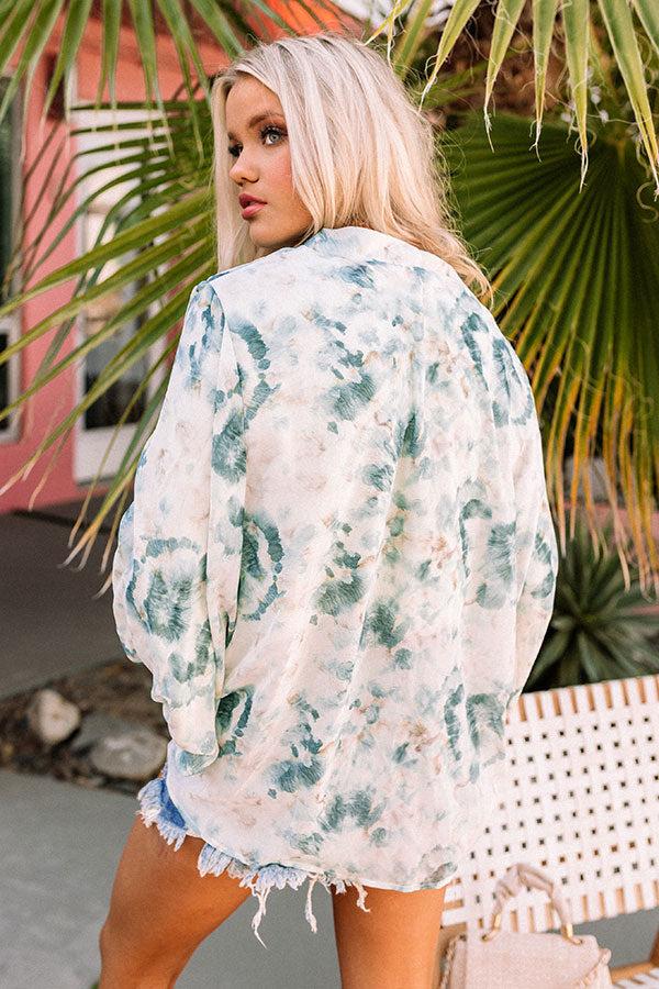 Somewhere Tropical Watercolor Tie Top In Dark Teal Product Image