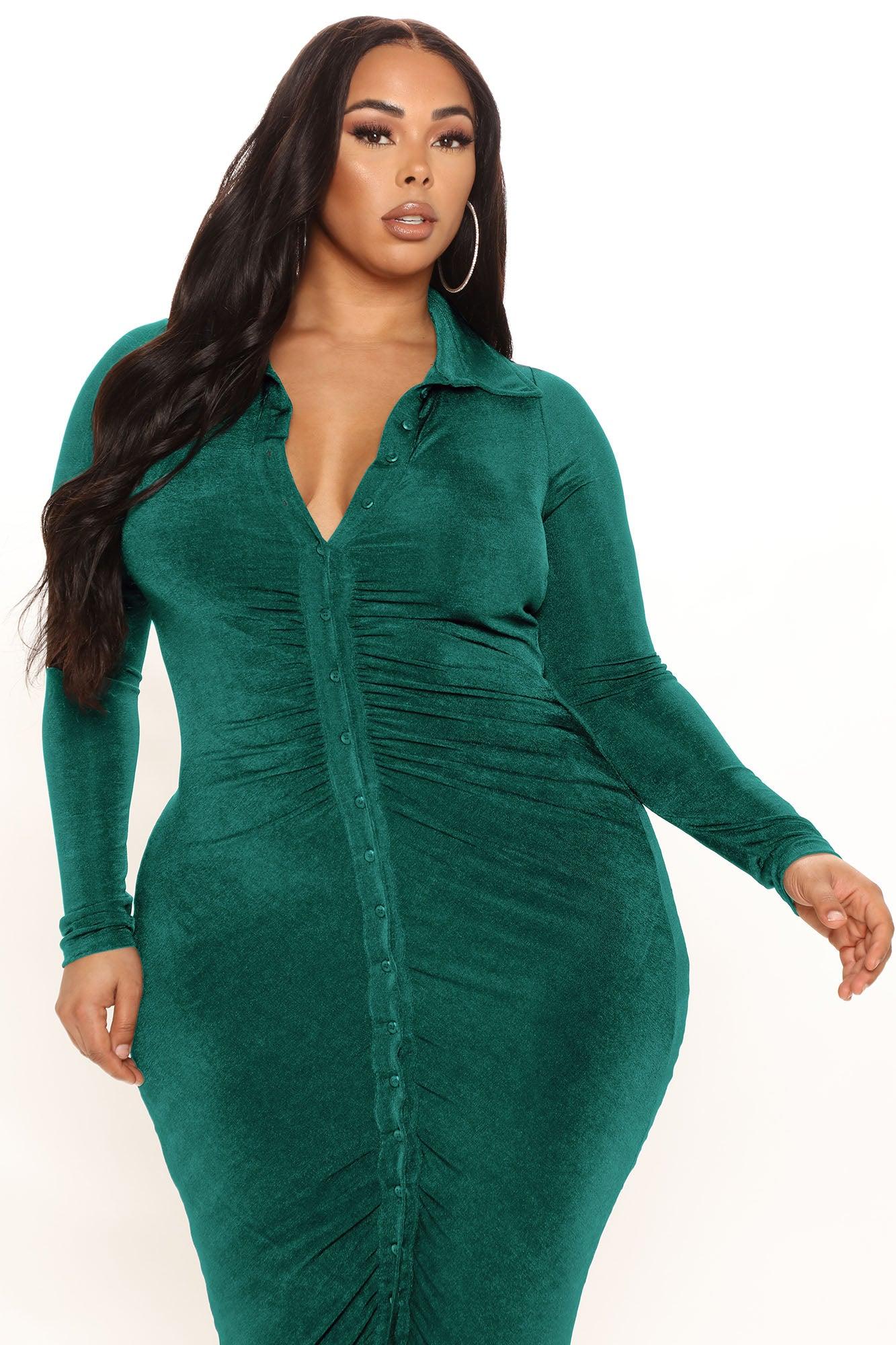 Silky Smooth Long Sleeve Slinky Dress - Teal Product Image
