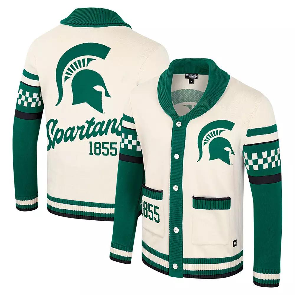 Women's Colosseum Cream Michigan State Spartans Wild Collective Button-Up Jaquard Sweater, Size: Large, Beige Product Image