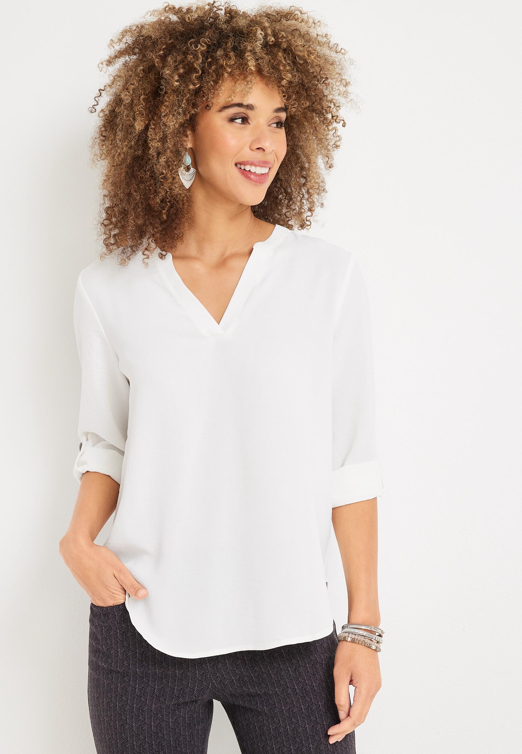 Maurices Womens Large Size Atwood 3/4 Sleeve Popover Blouse Product Image