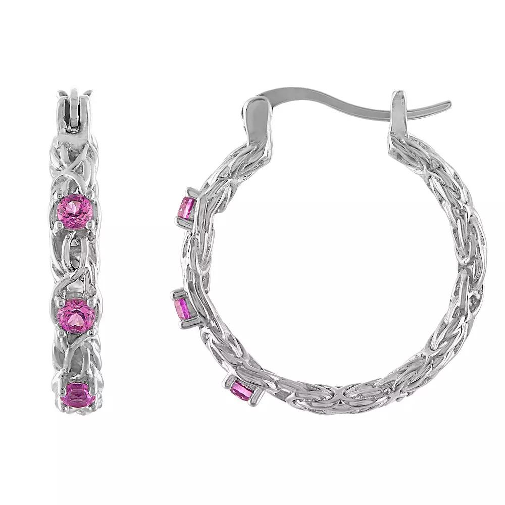 Designs by Gioelli Sterling Silver Gemstone Byzantine Hoop Earrings, Women's, London Blue Topaz Product Image