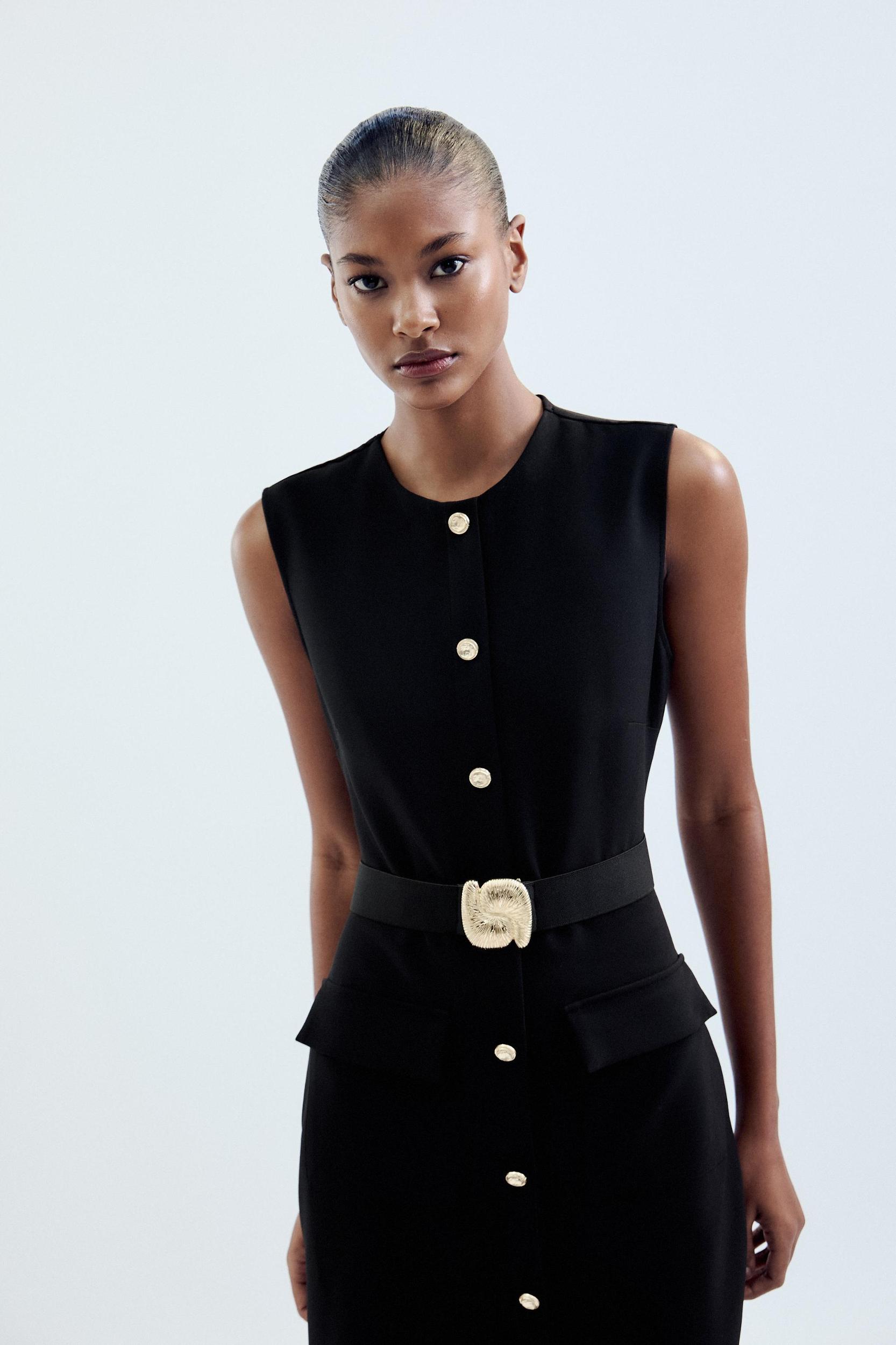 BELTED CREPE MIDI DRESS Product Image