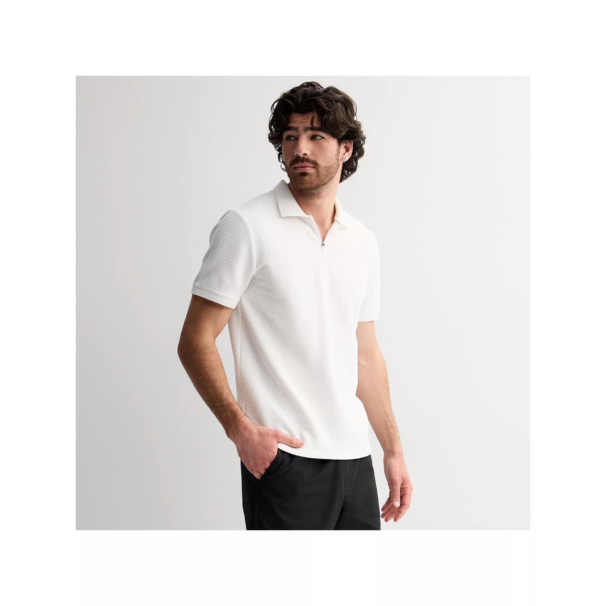 Men's FLX Textured Quarter-Zip Polo, Size: XL, Modern White Product Image