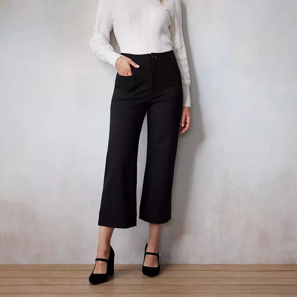 Petite LC Lauren Conrad Super High Rise Wide Leg Cropped Pants, Women's,  Product Image