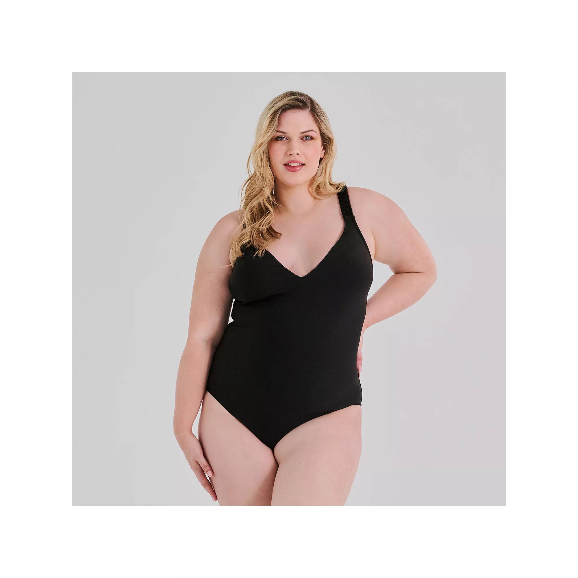 Plus Size Freshwater Macrame Strap One-Piece Swimsuit, Women's, Size: 3XL, Black Product Image