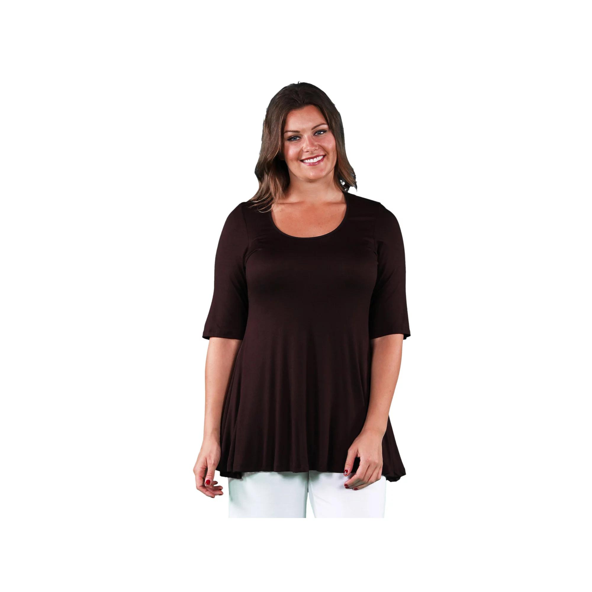 Plus Size 24Seven Comfort Apparel Elbow Swing Tunic Top, Womens Green Product Image