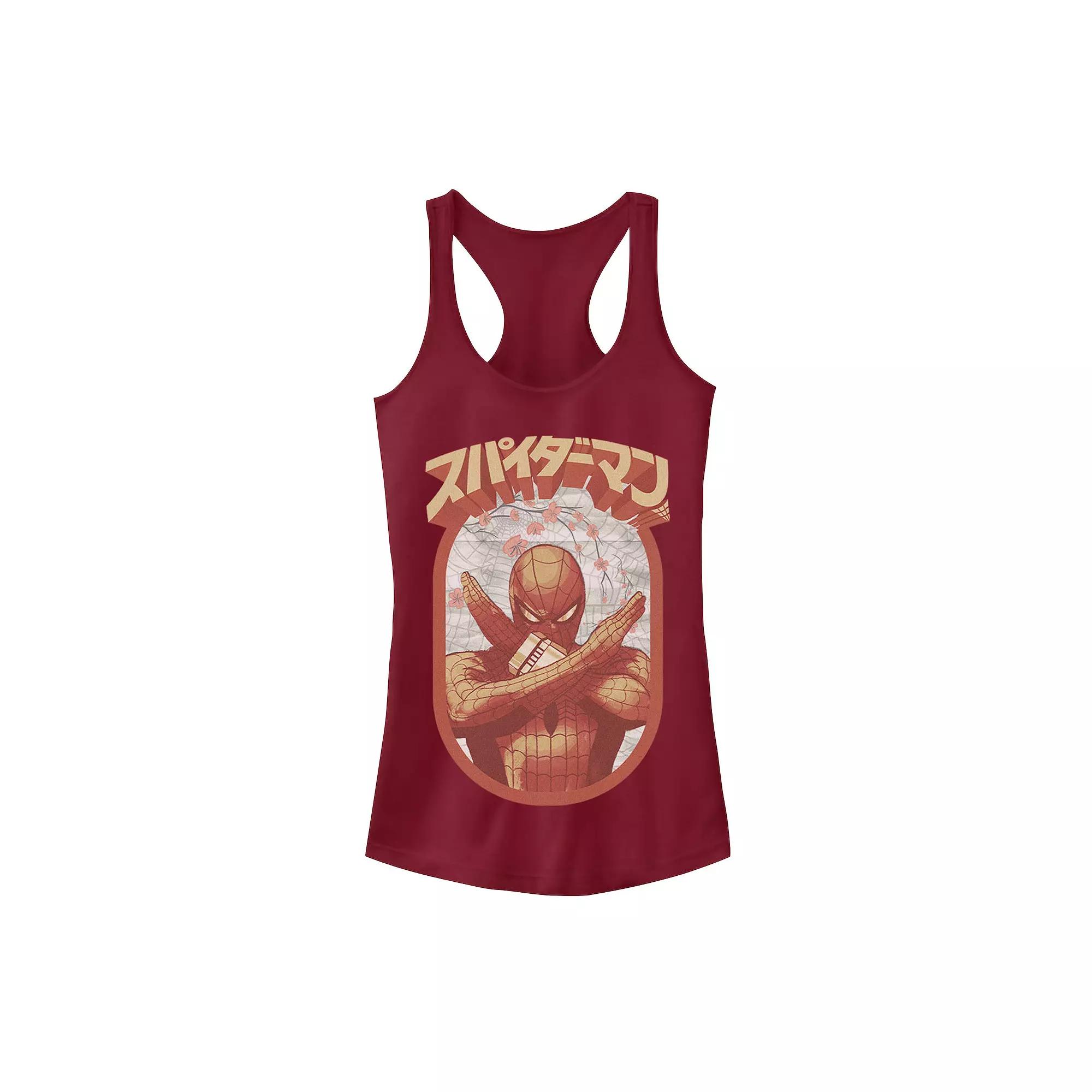 Juniors' Marvel Spider-Man Retro Floral Kanji Tank Top, Girl's, Size: Medium, Red Product Image