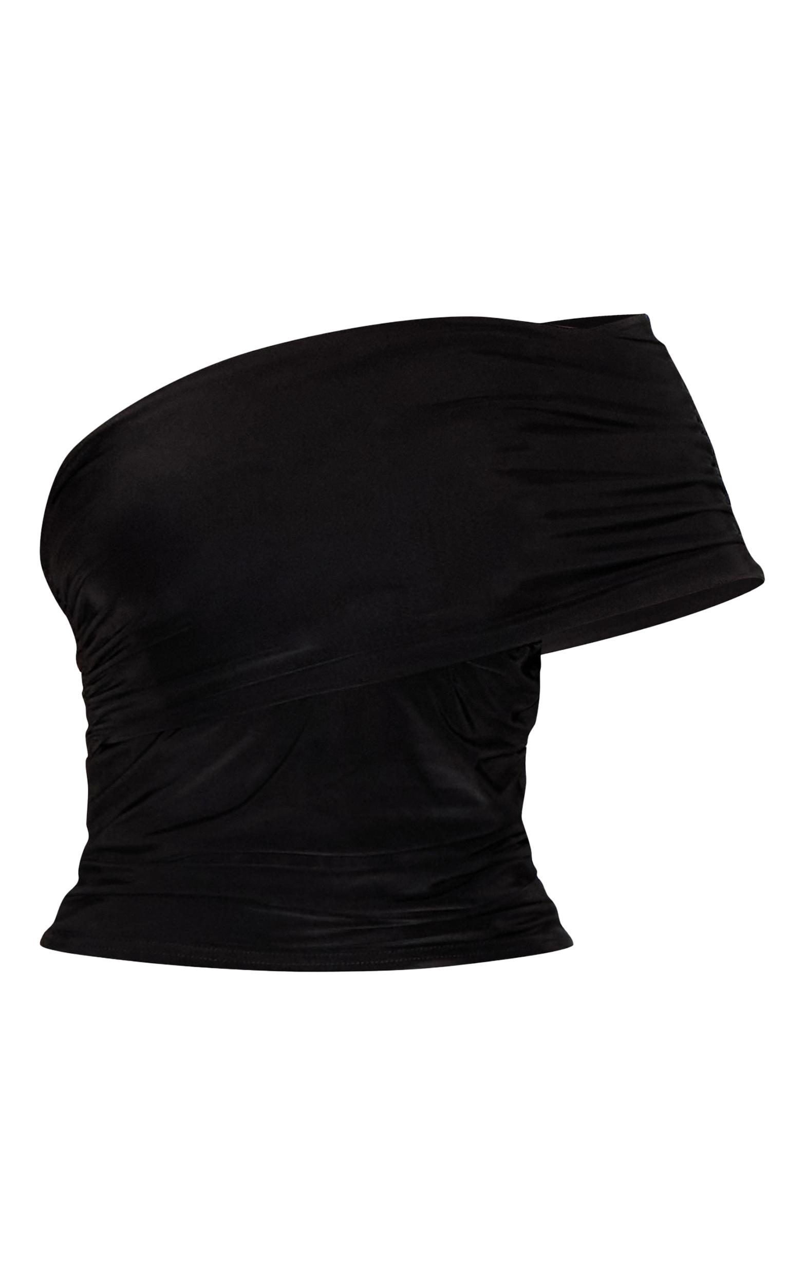 Black Double Layer Slinky Bardot Sleeve Top Product Image
