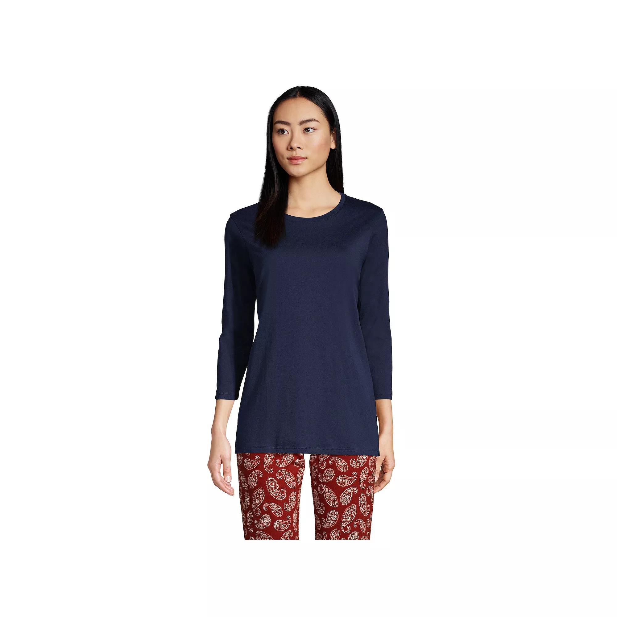 Petite Lands' End 3/4-Sleeve Supima Cotton Crewneck Tunic, Women's,  Product Image