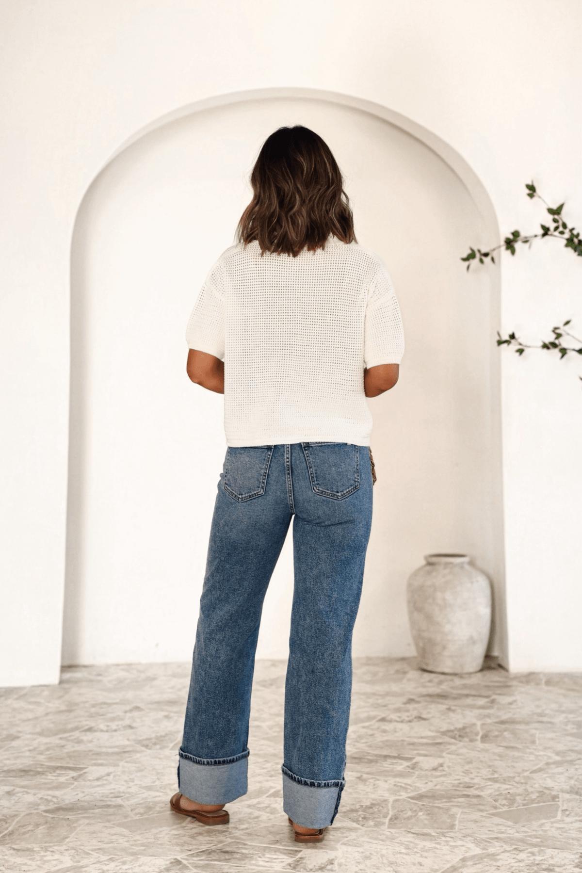 Comfy Medium Wash Cuffed Straight Leg Jeans - FINAL SALE Product Image