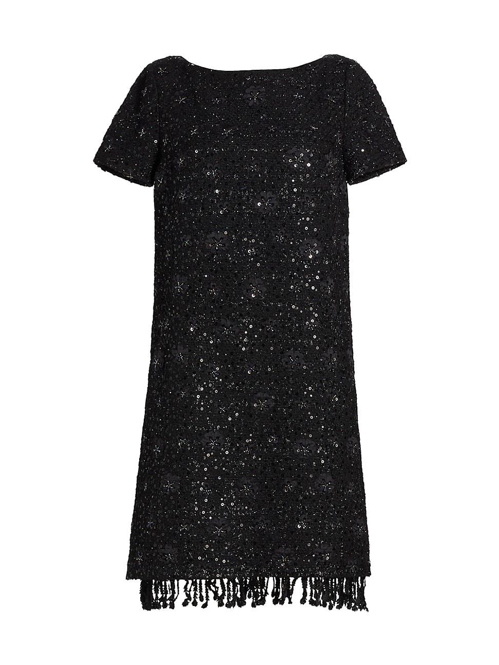 Womens Beaded Tweed Shift Dress Product Image
