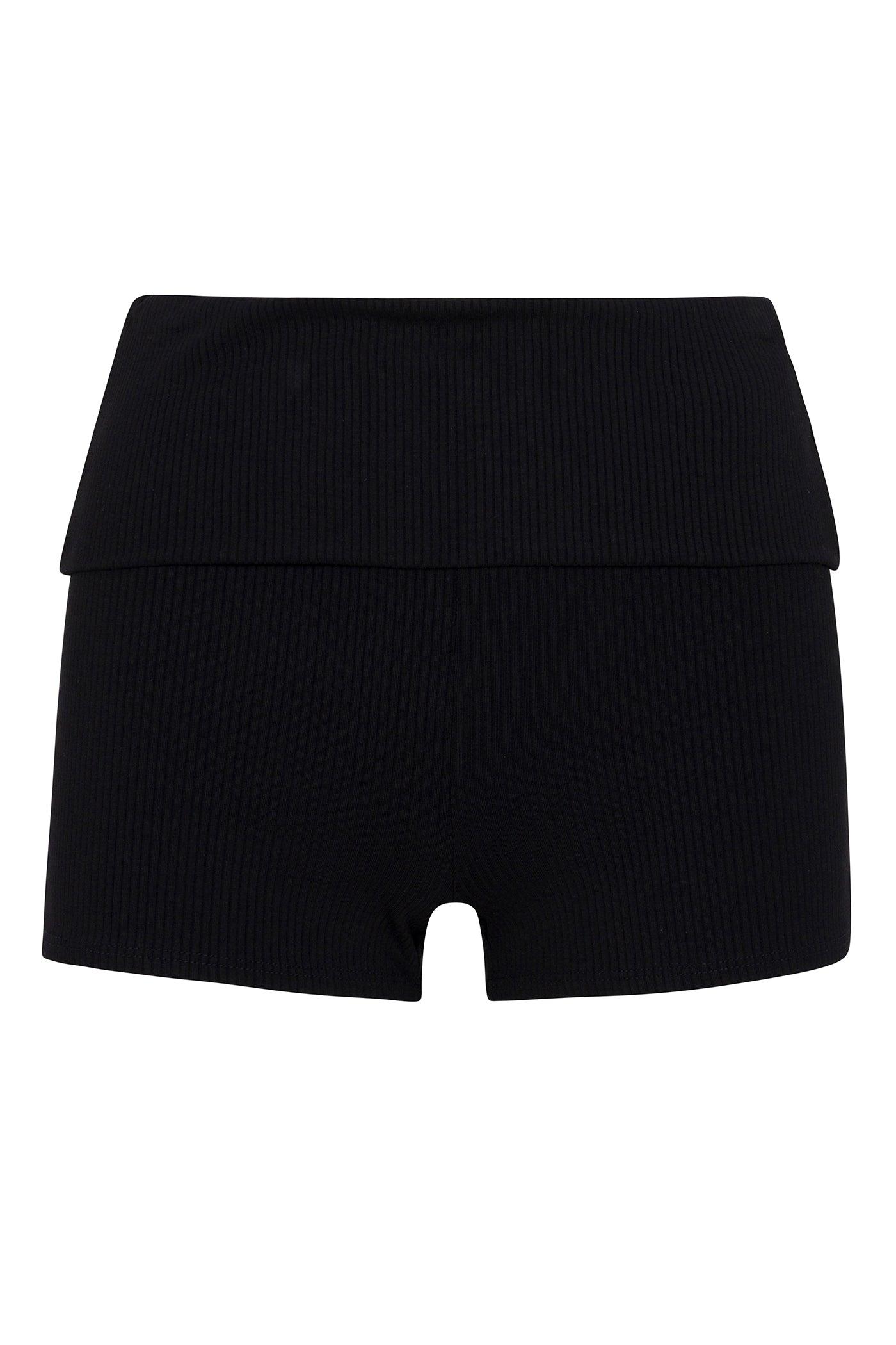 Ribbed Foldover Shorts - Black Female Product Image