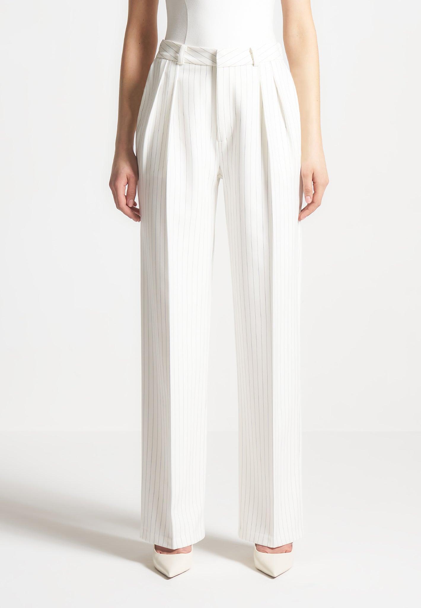 Julie - Pinstripe Twin Pleat Tailored Trousers - White Female Product Image