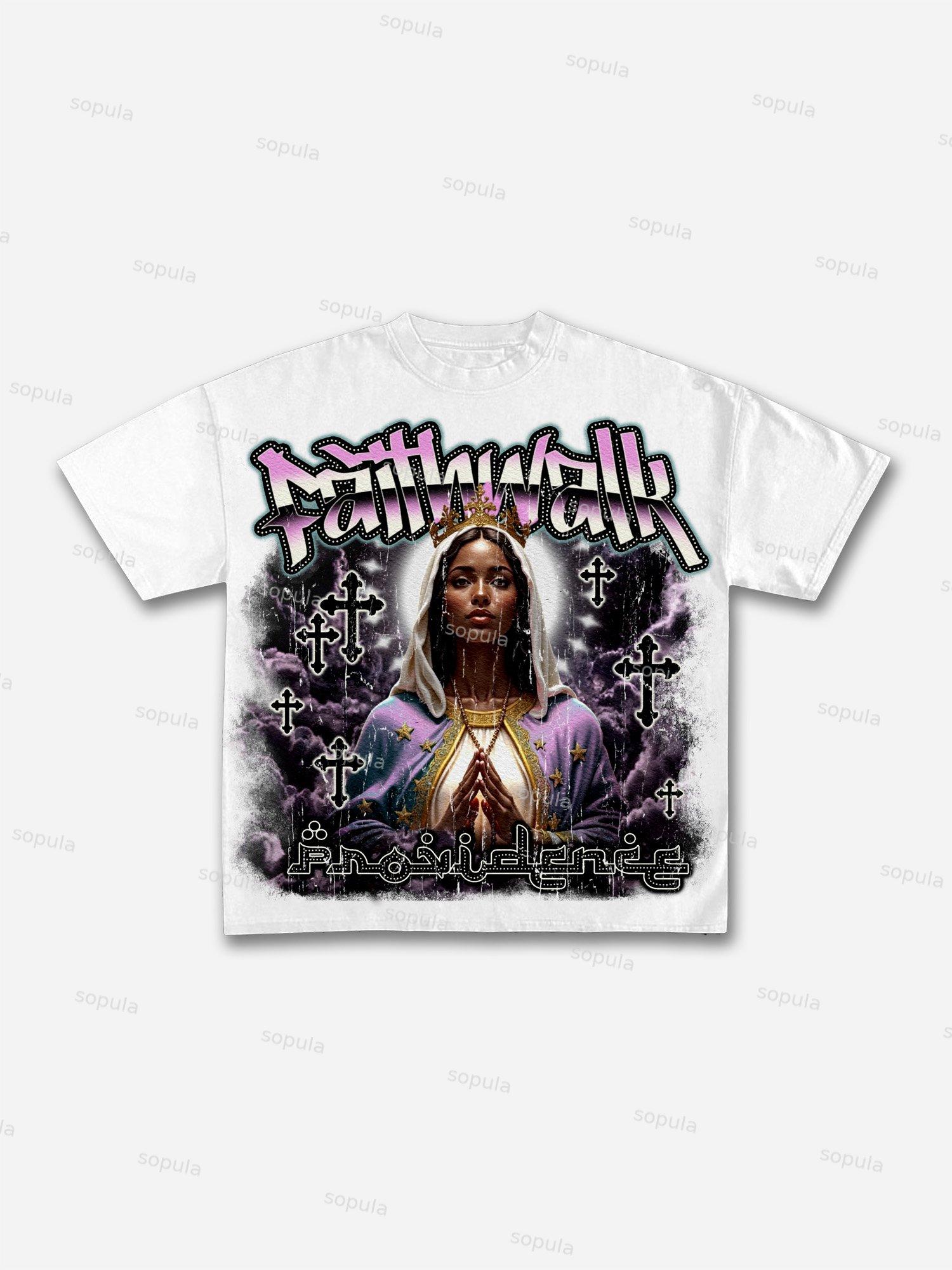 Faith Walk Our Lady Of The Cross Vintage Graphic Cotton T-shirt Product Image